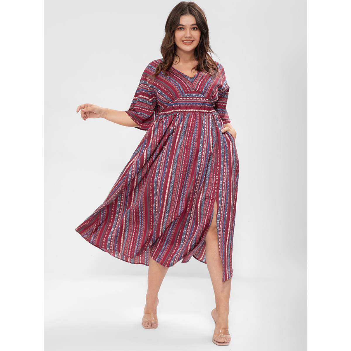 Plus Size Geometric V Neck Pocket Split Maxi Dress Burgundy Women Vacation Printed V-neck Short sleeve Curvy Midi Dress BloomChic
Plus Size Geometric V Neck Pocket Split Maxi Dress Burgundy Women Vacation Printed V-neck Short sleeve Curvy Midi Dress BloomChic