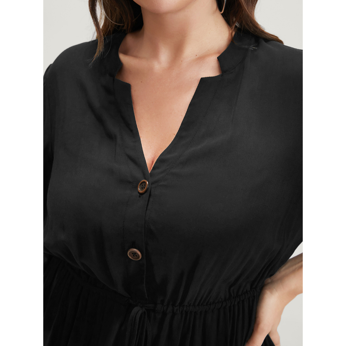 Plus Size Black Plain Drawstring Button Flutter Blouse Women Office Short sleeve V-neck Work Blouses BloomChic
Plus Size Black Plain Drawstring Button Flutter Blouse Women Office Short sleeve V-neck Work Blouses BloomChic