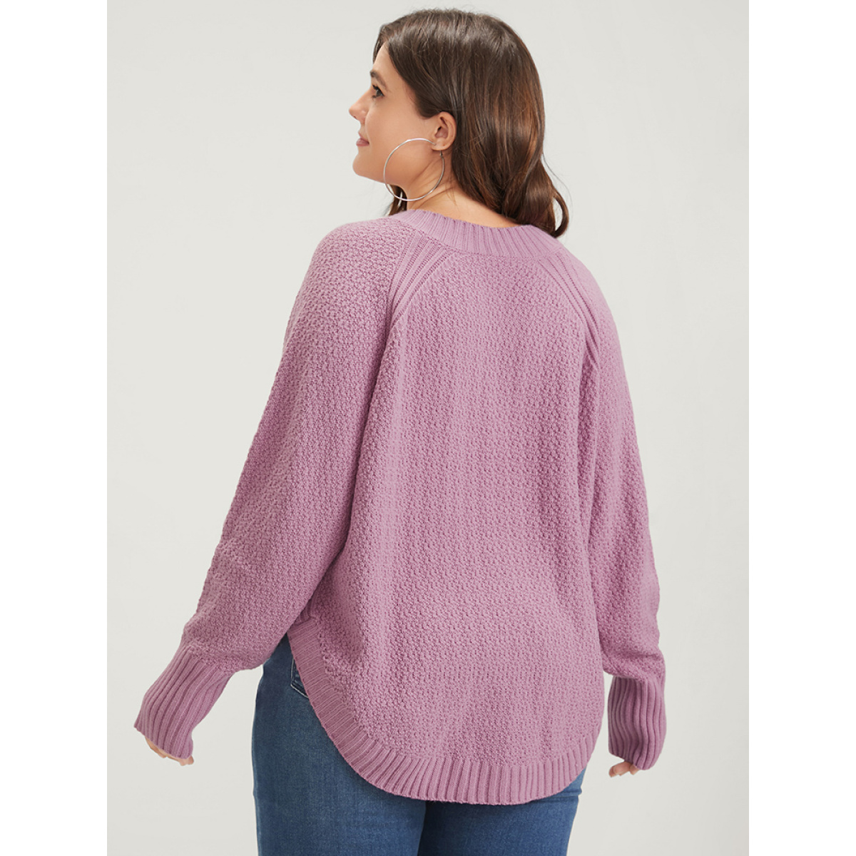 

Plus Size Plain Solid Split Arc Hem V Neck Sweater DustyPink Women Casual Loose Long Sleeve V-neck Dailywear Ladies Sweaters BloomChic