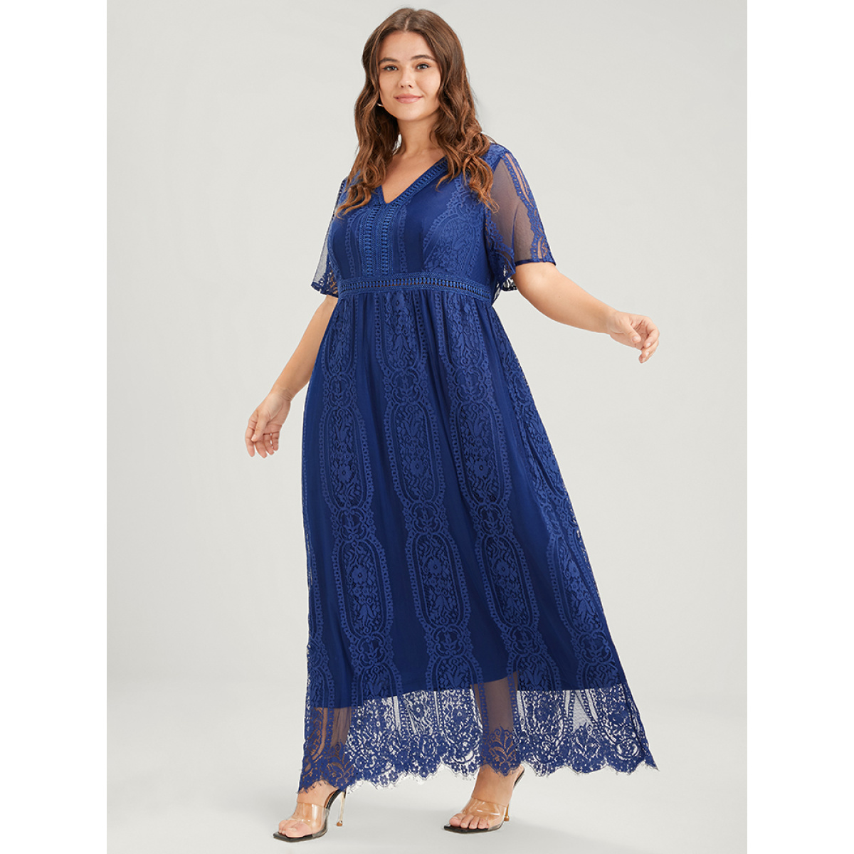 Elegant Mesh Lace Embroidered Plus Size Women Long Dress Dailywear Plain Sleeve Short Sleeve V Neck Dresses BloomChic, Indigo
Elegant Mesh Lace Embroidered Plus Size Women Long Dress Dailywear Plain Sleeve Short Sleeve V Neck Dresses BloomChic, Indigo