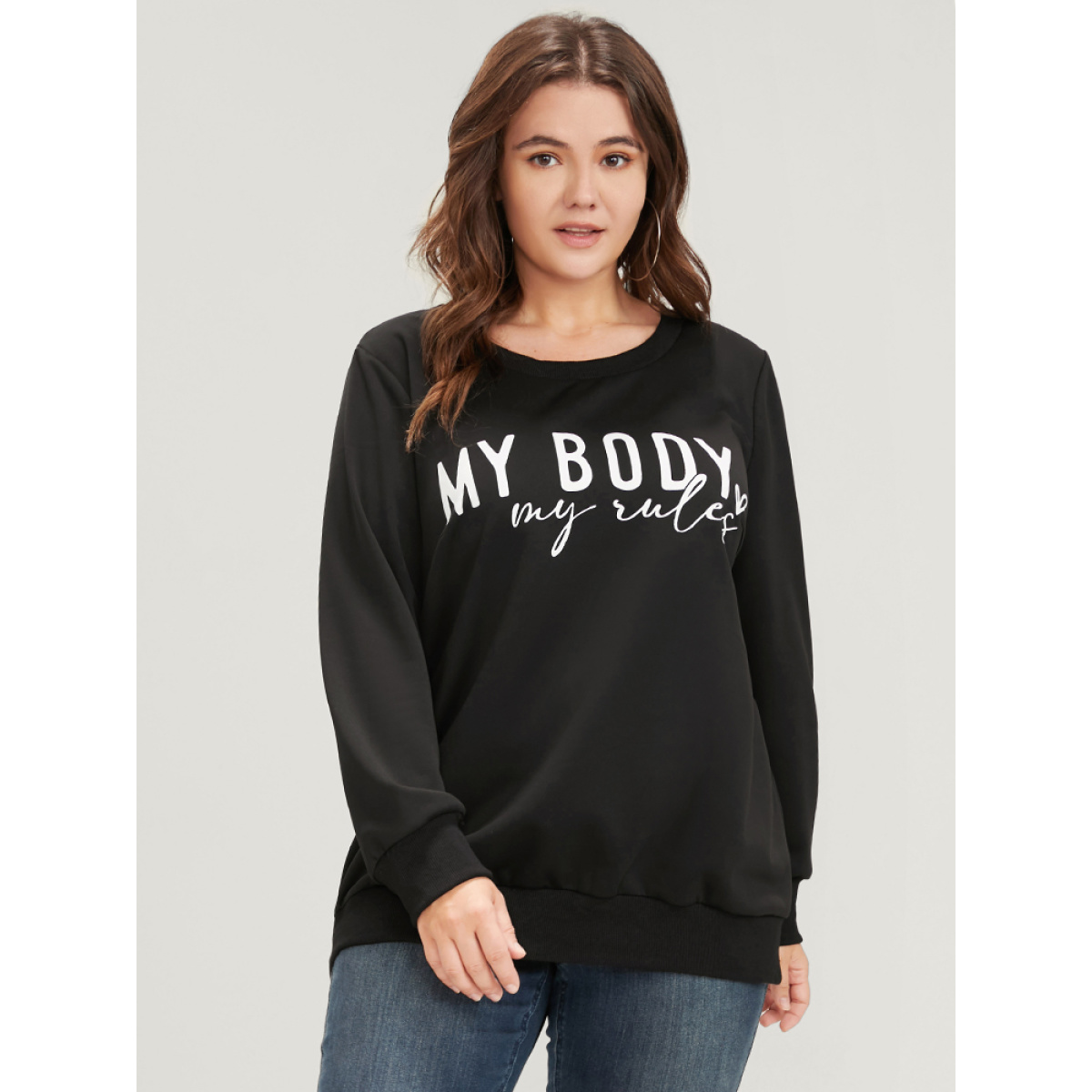 Plus Size Letter Print Drop Shoulder Sweatshirt Women Black Casual Printed Round Neck Dailywear Sweatshirts BloomChic
Plus Size Letter Print Drop Shoulder Sweatshirt Women Black Casual Printed Round Neck Dailywear Sweatshirts BloomChic