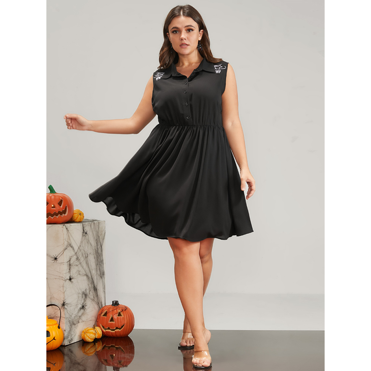 Plus Size Halloween Button Sleeveless Shirt Collar Knee Dress Black Women Elegant Embroidered Shirt collar Sleeveless Curvy Knee Dress BloomChic
Plus Size Halloween Button Sleeveless Shirt Collar Knee Dress Black Women Elegant Embroidered Shirt collar Sleeveless Curvy Knee Dress BloomChic