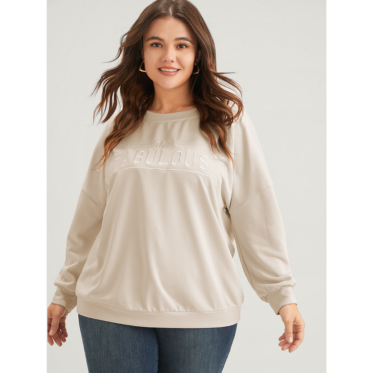 Plus Size Solid Letter Embroidered Drop Shoulder Sweatshirt Women Beige Casual Embroidered Loose Round Neck Dailywear Sweatshirts BloomChic
Plus Size Solid Letter Embroidered Drop Shoulder Sweatshirt Women Beige Casual Embroidered Loose Round Neck Dailywear Sweatshirts BloomChic