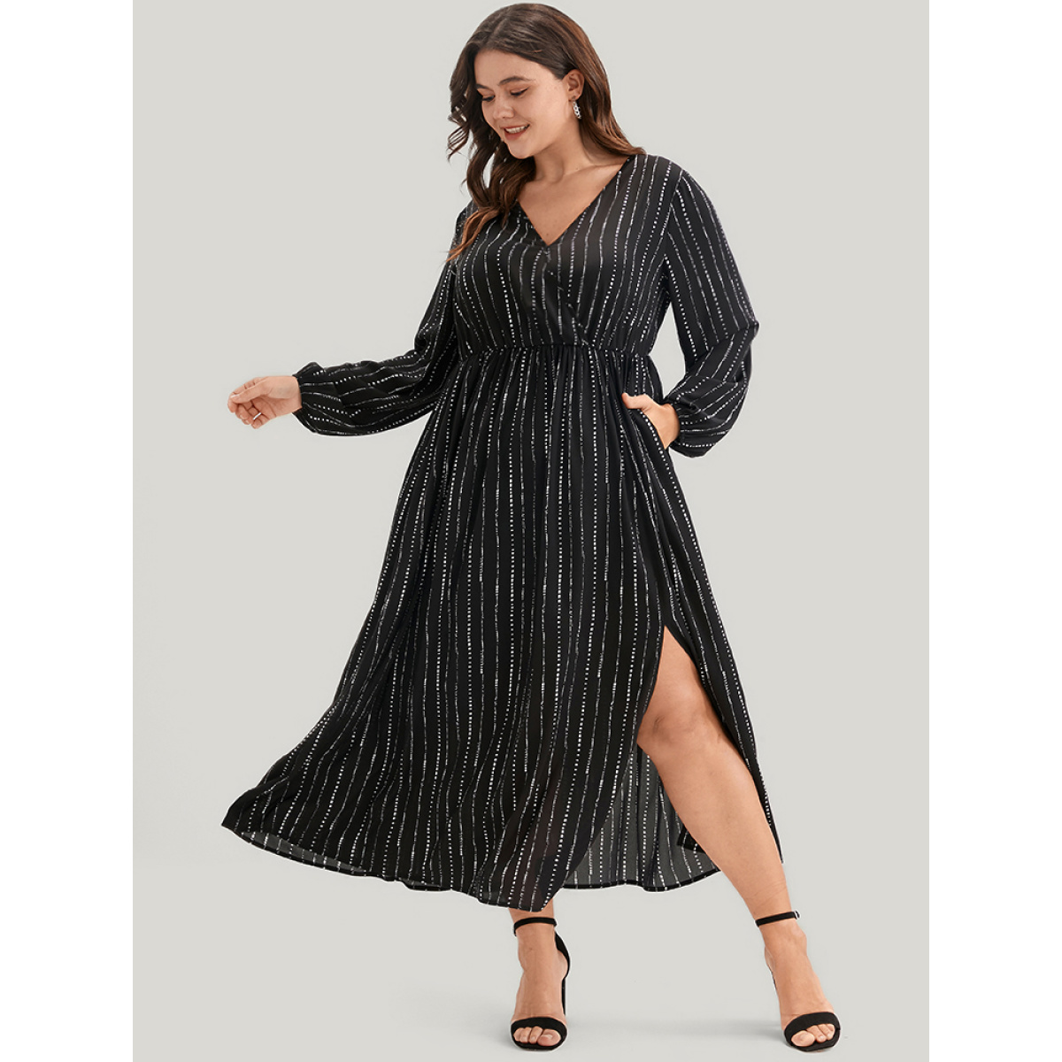 Plus Size Striped Lantern Sleeve Pocket Split Wrap Midi Dress Black Women Elegant Pocket V-neck Long Sleeve Curvy Midi Dress BloomChic
Plus Size Striped Lantern Sleeve Pocket Split Wrap Midi Dress Black Women Elegant Pocket V-neck Long Sleeve Curvy Midi Dress BloomChic