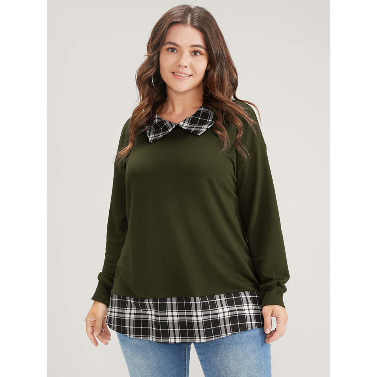 Plus Size Plaid Print Drop Shoulder 2-In-1 Sweatshirt Women ArmyGreen Casual Lapel Collar Dailywear Sweatshirts BloomChic
Plus Size Plaid Print Drop Shoulder 2-In-1 Sweatshirt Women ArmyGreen Casual Lapel Collar Dailywear Sweatshirts BloomChic