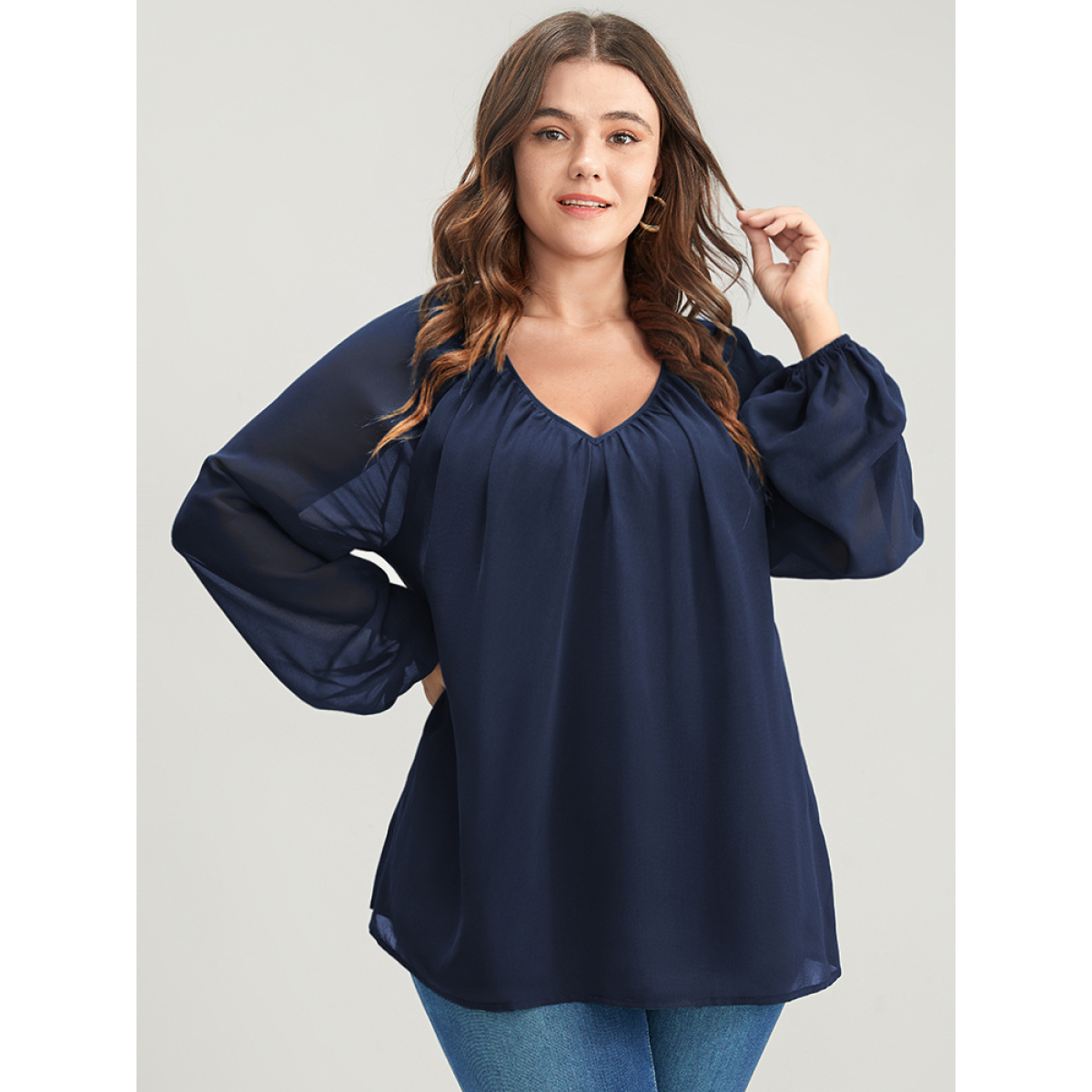 Chiffon Elegant Plus Size Casual Women Plain Patchwork Blouses Lantern Long Sleeve V Neck Blouses BloomChic, Navy
Chiffon Elegant Plus Size Casual Women Plain Patchwork Blouses Lantern Long Sleeve V Neck Blouses BloomChic, Navy