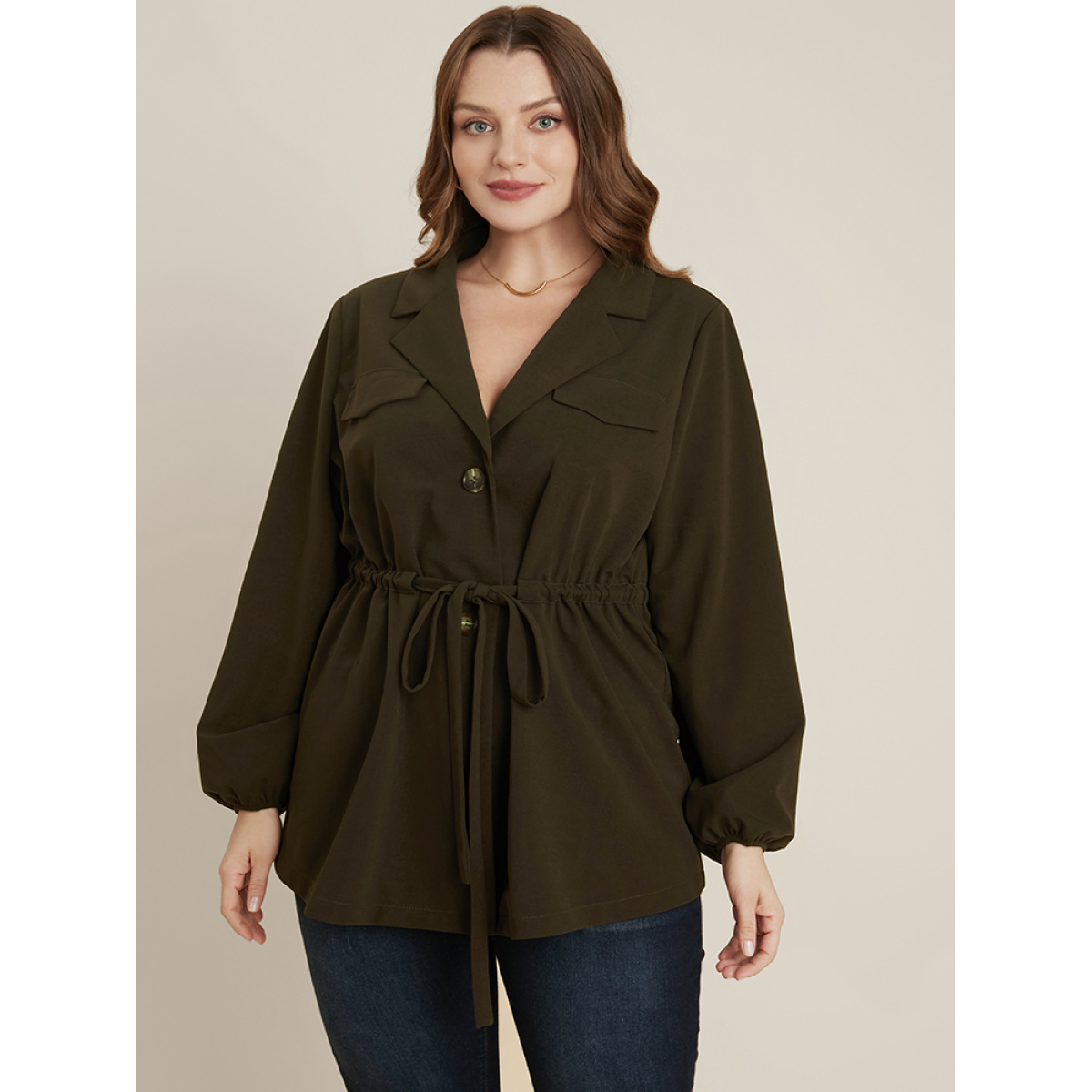 Plus Size ArmyGreen Solid Suit Collar Lantern Sleeve Button Up Drawstring Blouse Women Office Long Sleeve Suit Collar Work Blouses BloomChic
Plus Size ArmyGreen Solid Suit Collar Lantern Sleeve Button Up Drawstring Blouse Women Office Long Sleeve Suit Collar Work Blouses BloomChic
