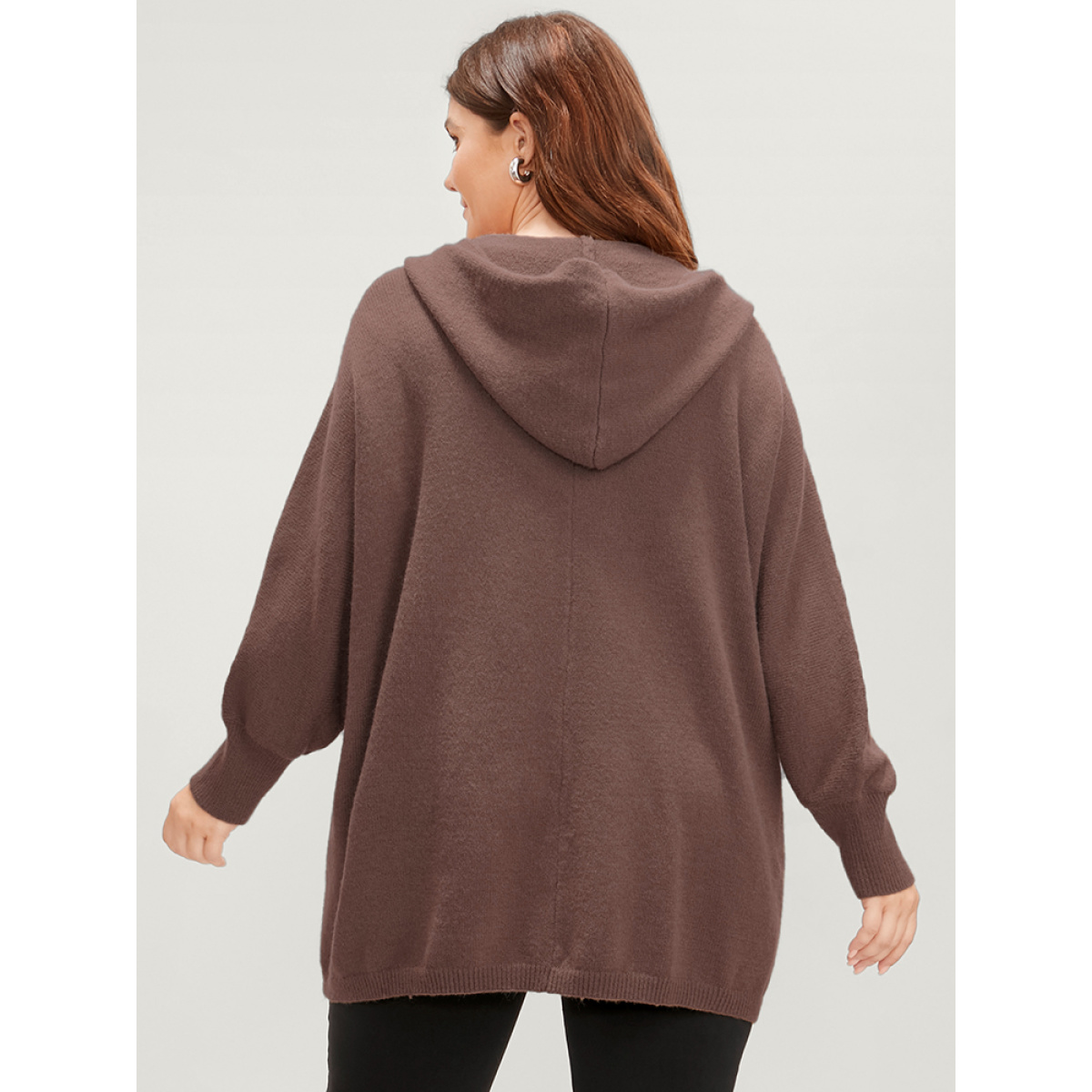 

Plus Size Solid Pointelle Knit Dolman Sleeve Open Front Hooded Cardigan Tan Women Casual Loose Long Sleeve Dailywear Cardigans BloomChic