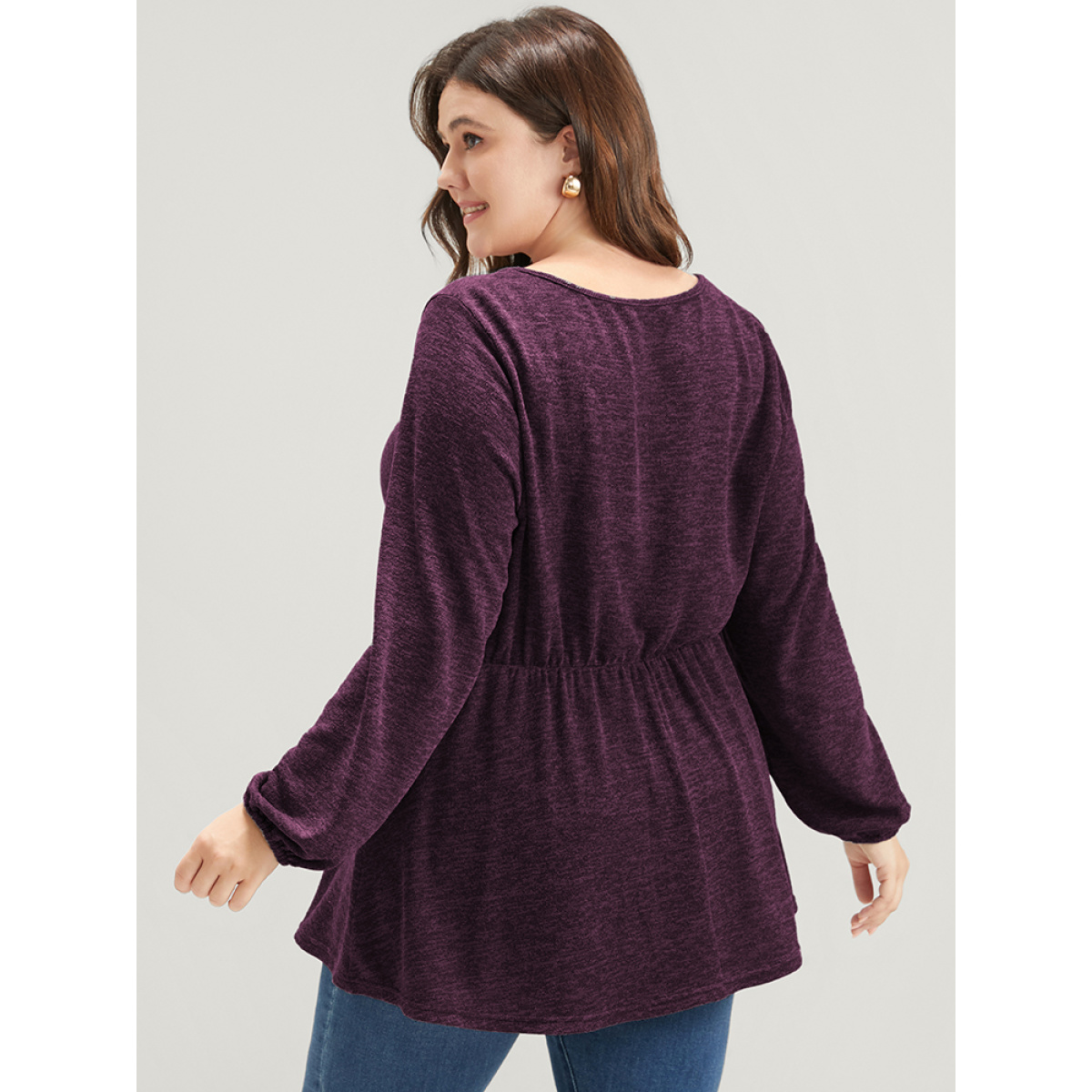 Plus Size Solid V Neck Ruffle Lantern Sleeve Long Tee Eggplant V-neck Long Sleeve Elegant Jersey Tops
Plus Size Solid V Neck Ruffle Lantern Sleeve Long Tee Eggplant V-neck Long Sleeve Elegant Jersey Tops