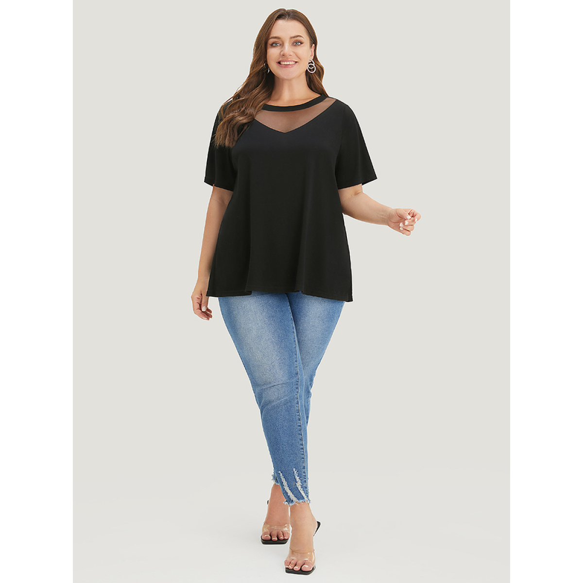 Plus Size Solid Round Neck Mesh Patchwork T-shirt Black Women Elegant See through Plain Round Neck Dailywear T-shirts BloomChic
Plus Size Solid Round Neck Mesh Patchwork T-shirt Black Women Elegant See through Plain Round Neck Dailywear T-shirts BloomChic