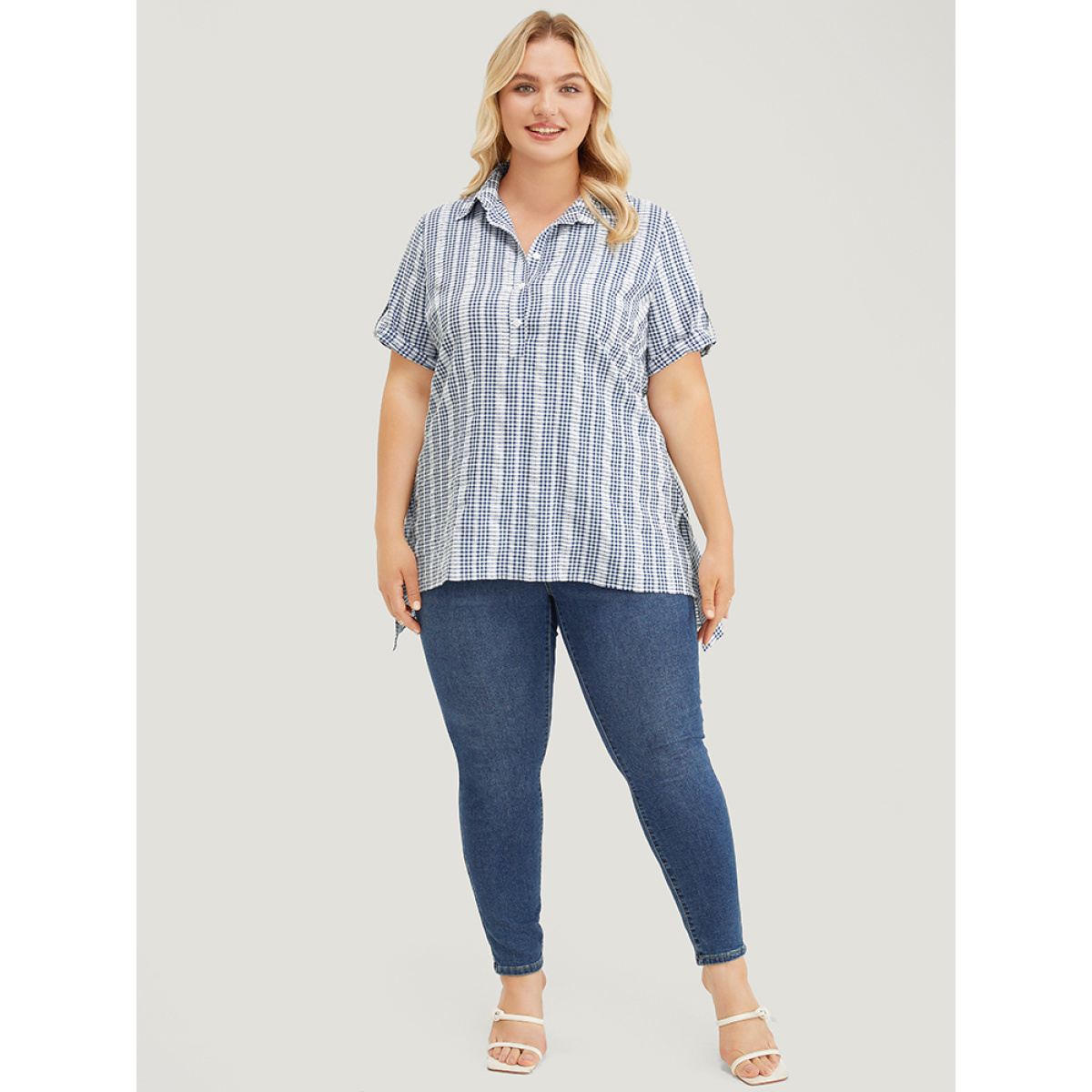 Plus Size Stone Plaid Shirt Collar Button Up Cuffed Sleeve Split Blouse Women Office Short sleeve Shirt collar Work Blouses BloomChic
Plus Size Stone Plaid Shirt Collar Button Up Cuffed Sleeve Split Blouse Women Office Short sleeve Shirt collar Work Blouses BloomChic