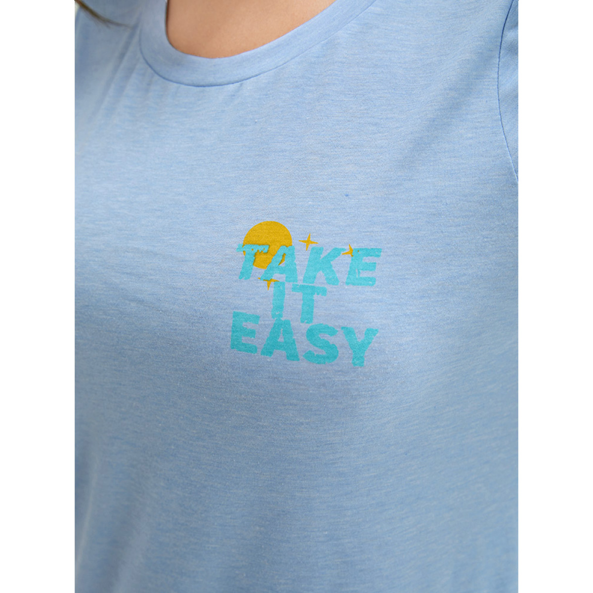 

Plus Size Slogan Print Short Sleeve T-shirt LightBlue Women Casual Positive slogan Round Neck Dailywear T-shirts BloomChic