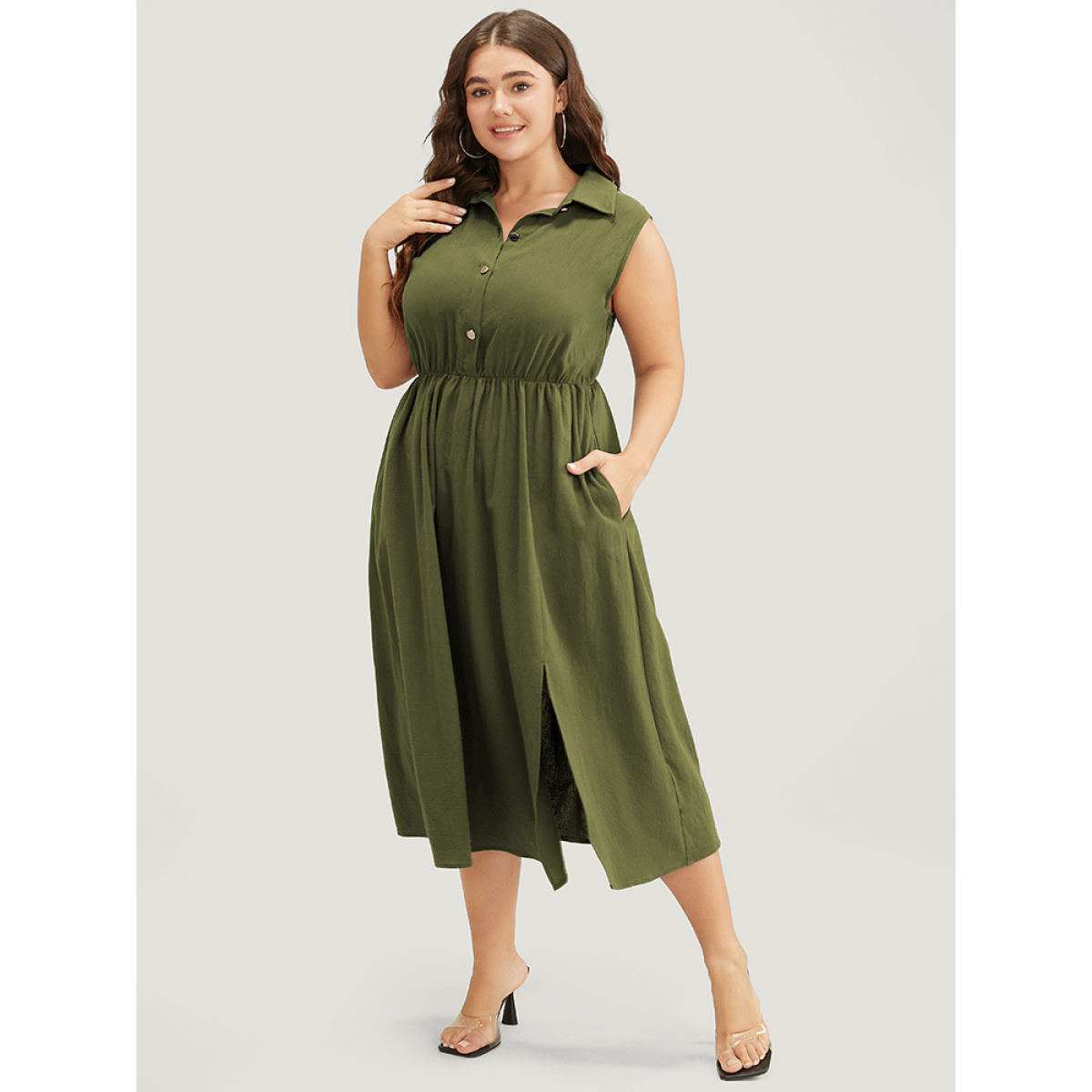 Plus Size Solid Shirt Collar Sleeveless Pocket Button Up Split Hem Dress ArmyGreen Women Office Button Shirt collar Sleeveless Curvy Midi Dress BloomChic
Plus Size Solid Shirt Collar Sleeveless Pocket Button Up Split Hem Dress ArmyGreen Women Office Button Shirt collar Sleeveless Curvy Midi Dress BloomChic