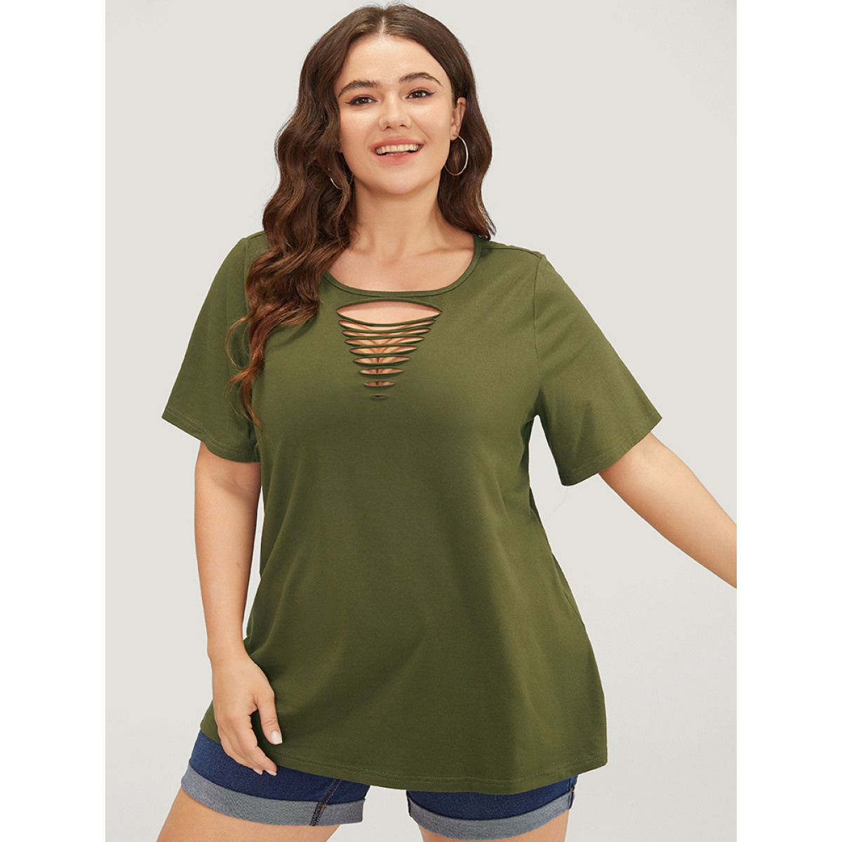 Plus Size Plain Cut Out Short Sleeve T-shirt ArmyGreen Women Casual Cut-Out Plain Round Neck Dailywear T-shirts BloomChic
Plus Size Plain Cut Out Short Sleeve T-shirt ArmyGreen Women Casual Cut-Out Plain Round Neck Dailywear T-shirts BloomChic
