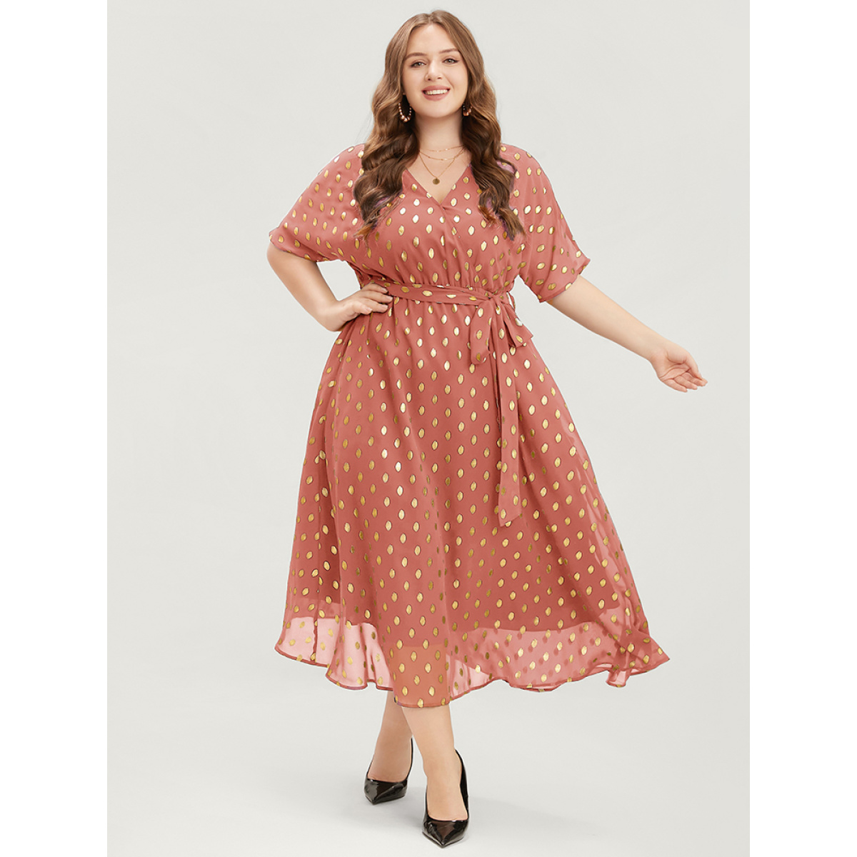 Polka Dot Mesh Plus Size Women Elegant Midi Dress Short Sleeve V Neck Pocket Belt Casual Dresses BloomChic, Dustypink
Polka Dot Mesh Plus Size Women Elegant Midi Dress Short Sleeve V Neck Pocket Belt Casual Dresses BloomChic, Dustypink