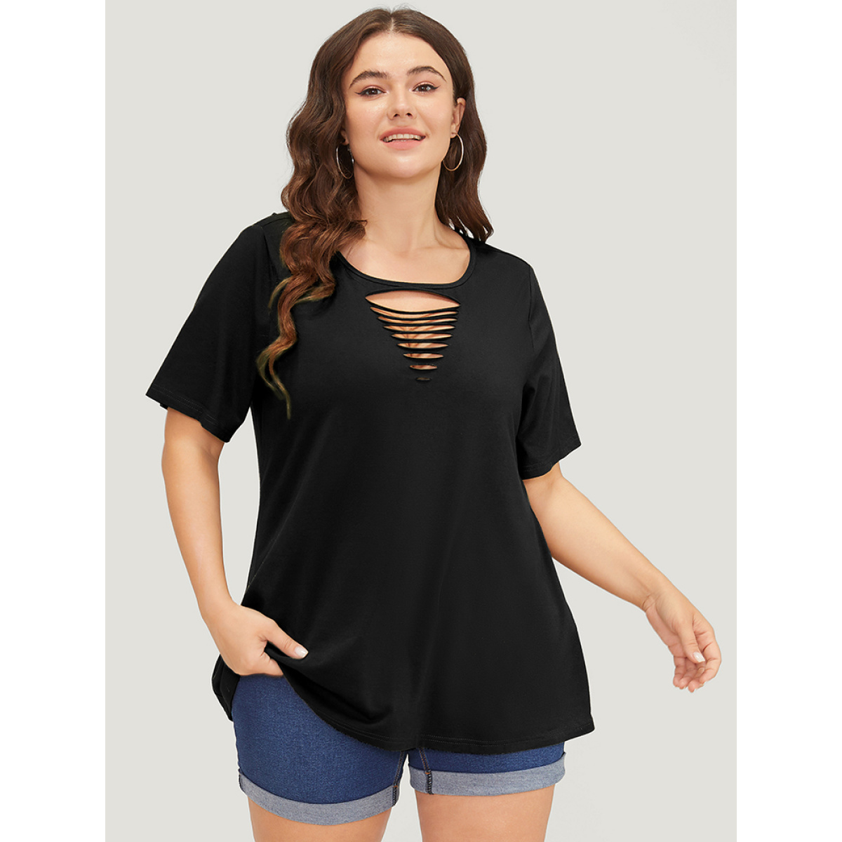 Plus Size Plain Cut Out Short Sleeve T-shirt Black Women Casual Cut-Out Plain Round Neck Dailywear T-shirts BloomChic
Plus Size Plain Cut Out Short Sleeve T-shirt Black Women Casual Cut-Out Plain Round Neck Dailywear T-shirts BloomChic