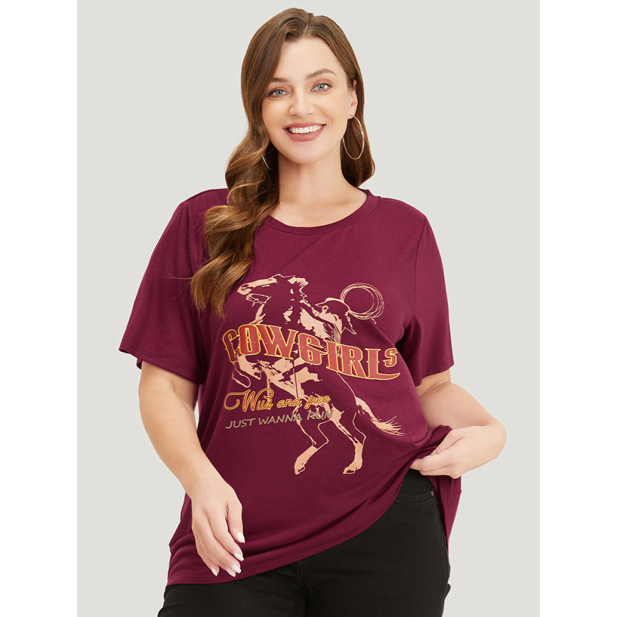 Plus Size Horse & Letter Print Graphic Drop Shoulder T-shirt Scarlet Women Casual Western Dailywear T-shirts BloomChic
Plus Size Horse & Letter Print Graphic Drop Shoulder T-shirt Scarlet Women Casual Western Dailywear T-shirts BloomChic