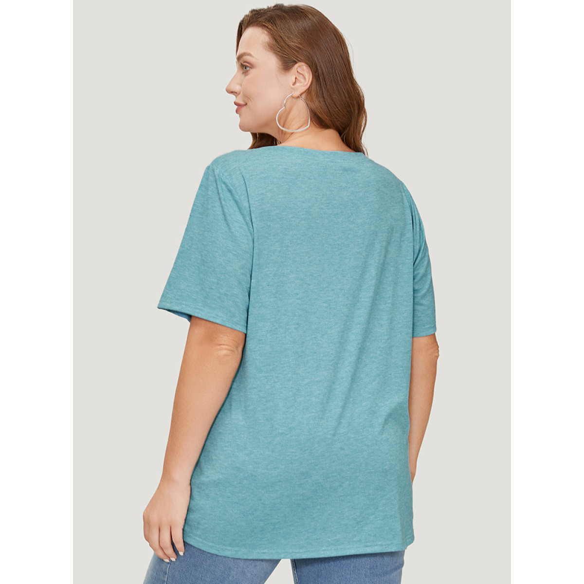 

Plus Size Rainbow & Letter Print Short Sleeve T-shirt Cerulean Women Casual Tropical Round Neck Dailywear T-shirts BloomChic