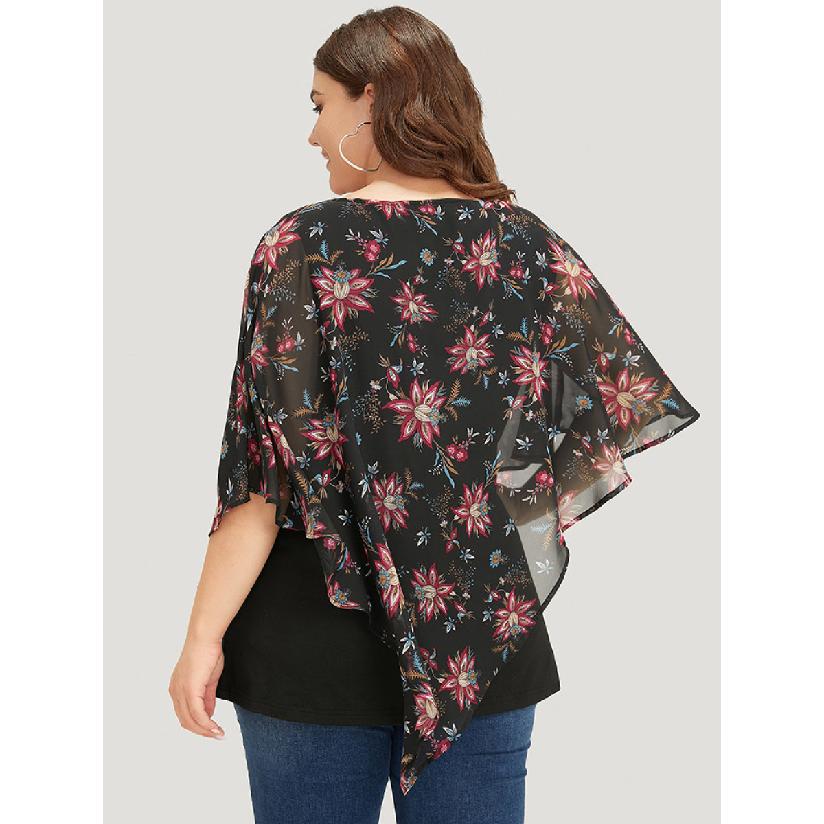 Plus Size Floral Print Mesh Ruffle Sleeve T-shirt BlackFlower Round Neck Half Sleeve Elegant Jersey Tops
Plus Size Floral Print Mesh Ruffle Sleeve T-shirt BlackFlower Round Neck Half Sleeve Elegant Jersey Tops