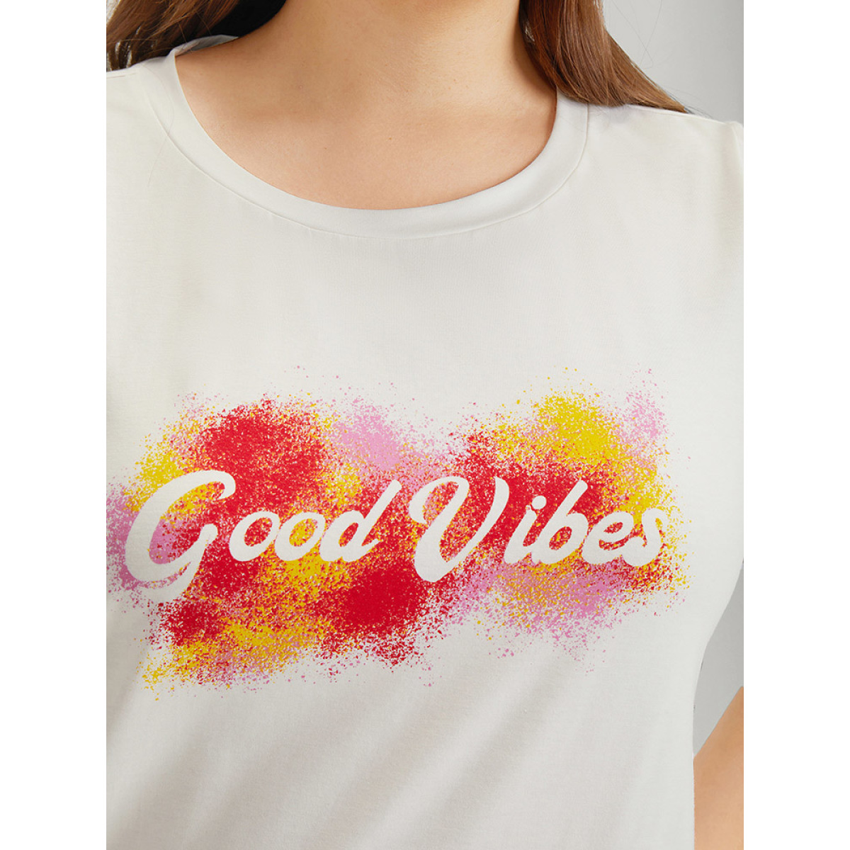 

Plus Size Positive Slogans Print Contrast Graphic T-shirt White Women Casual Contrast Positive slogan Round Neck Dailywear T-shirts BloomChic