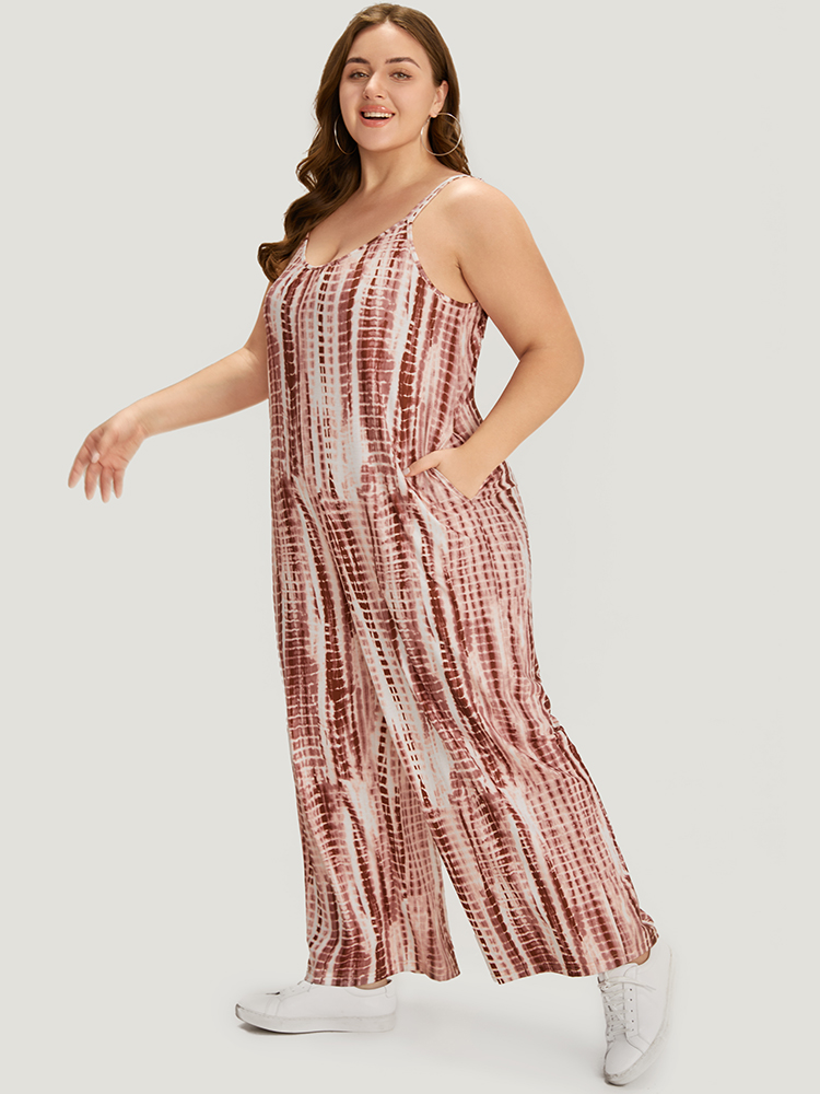 

Plus Size Rouge Tie Dye Striped Pocket Backless Cami Jumpsuit Women Casual Sleeveless Spaghetti Strap Dailywear Loose Jumpsuits BloomChic