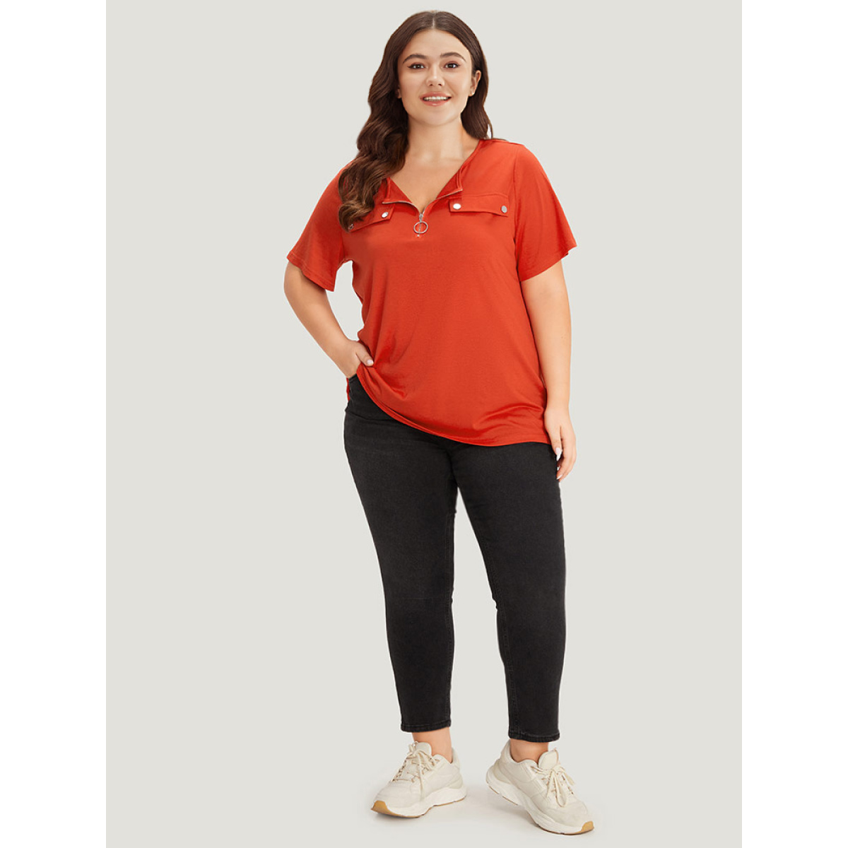 Plus Size plain Ring Zipper Patchwork T-shirt OrangeRed Women Casual Zipper Plain Open Front Dailywear T-shirts BloomChic
Plus Size plain Ring Zipper Patchwork T-shirt OrangeRed Women Casual Zipper Plain Open Front Dailywear T-shirts BloomChic