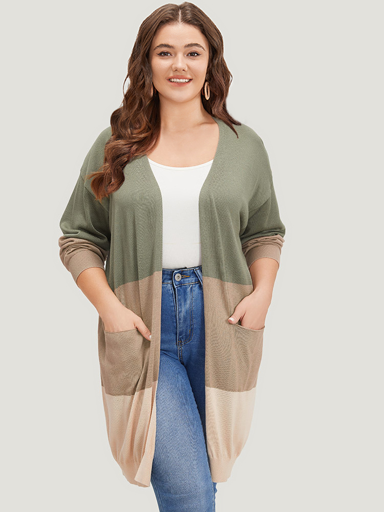 

Plus Size Supersoft Essentials Colorblock Pocket Tunic Cardigan Sage Women Casual Loose Long Sleeve Everyday Cardigans BloomChic
