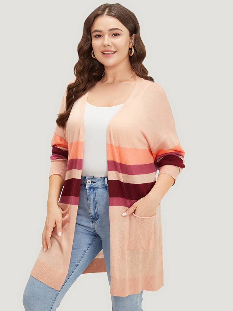 

Plus Size Supersoft Essentials Colorblock Open Front Tunic Pocket Cardigan DustyPink Women Casual Loose Long Sleeve Everyday Cardigans BloomChic