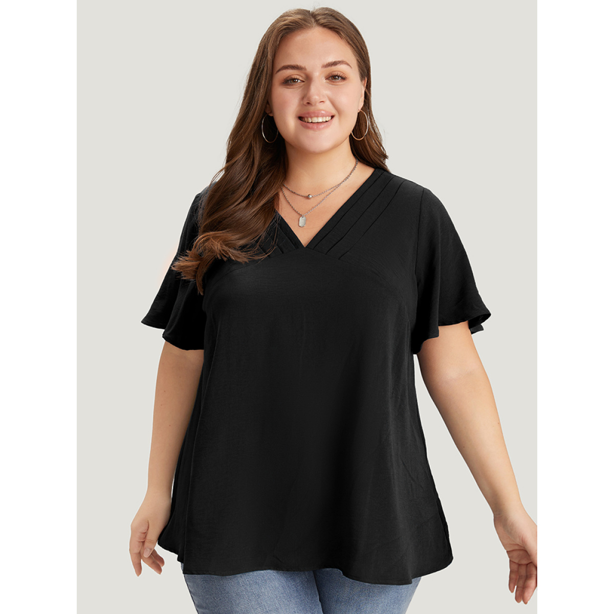 Plus Size Black Solid Pleated V Neck Blouse Women Office Short sleeve V-neck Dailywear Blouses BloomChic
Plus Size Black Solid Pleated V Neck Blouse Women Office Short sleeve V-neck Dailywear Blouses BloomChic