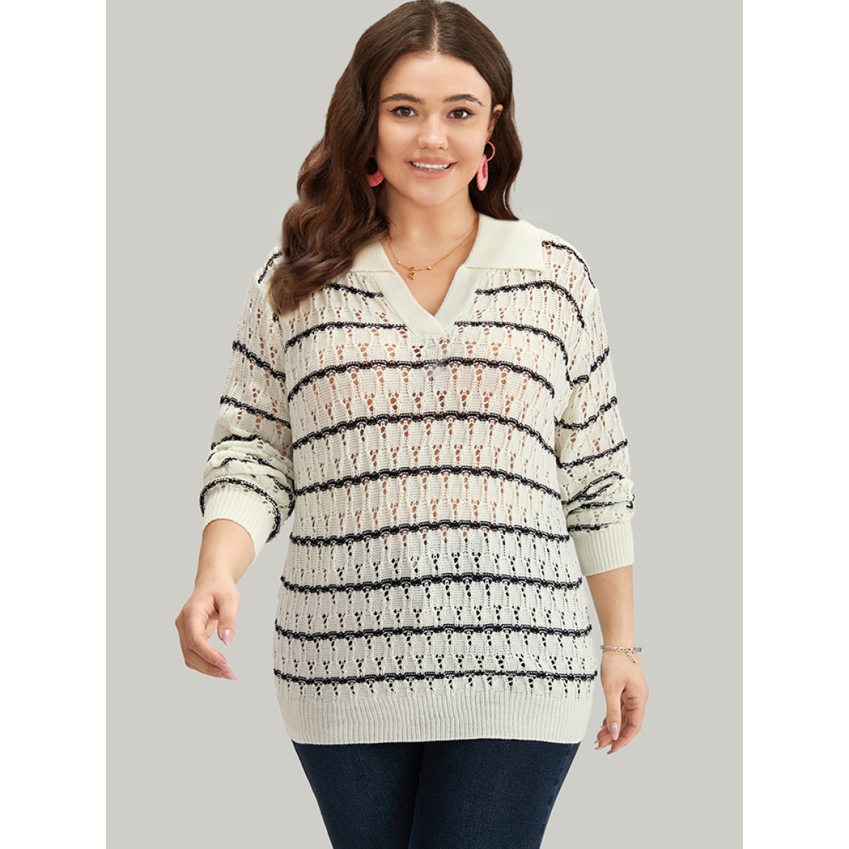 Plus Size Striped Hollow Out Lapel Collar Pullover Beige Women Casual Bodycon Long Sleeve Lapel Collar Dailywear Pullovers BloomChic
Plus Size Striped Hollow Out Lapel Collar Pullover Beige Women Casual Bodycon Long Sleeve Lapel Collar Dailywear Pullovers BloomChic
