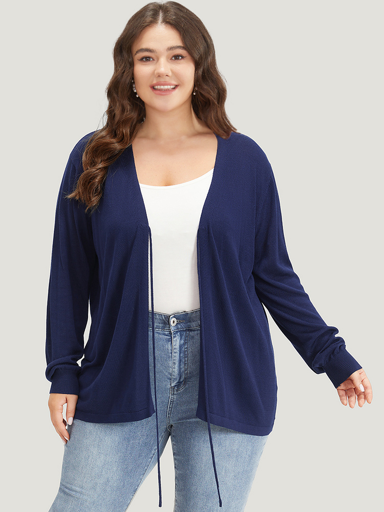 

Plus Size Supersoft Essentials Plain Tie Front Elastic Cuffs Cardigan Indigo Women Casual Loose Long Sleeve Everyday Cardigans BloomChic