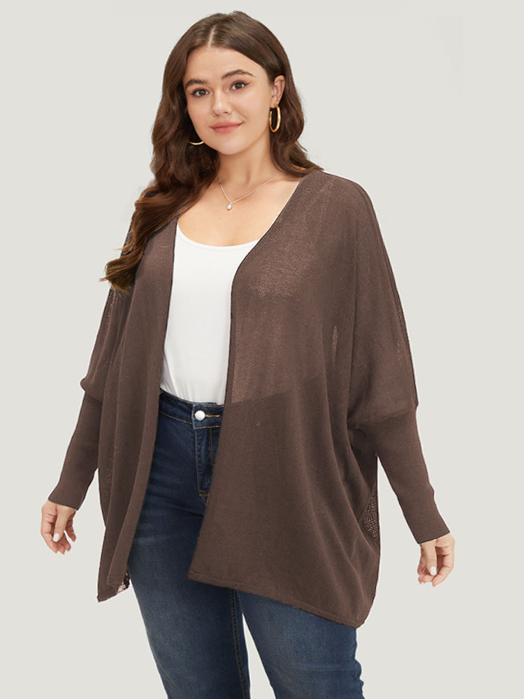 

Plus Size Plain Open Front Batwing Sleeve Elastic Cuffs Cardigan DarkBrown Women Casual Loose Long Sleeve Everyday Cardigans BloomChic