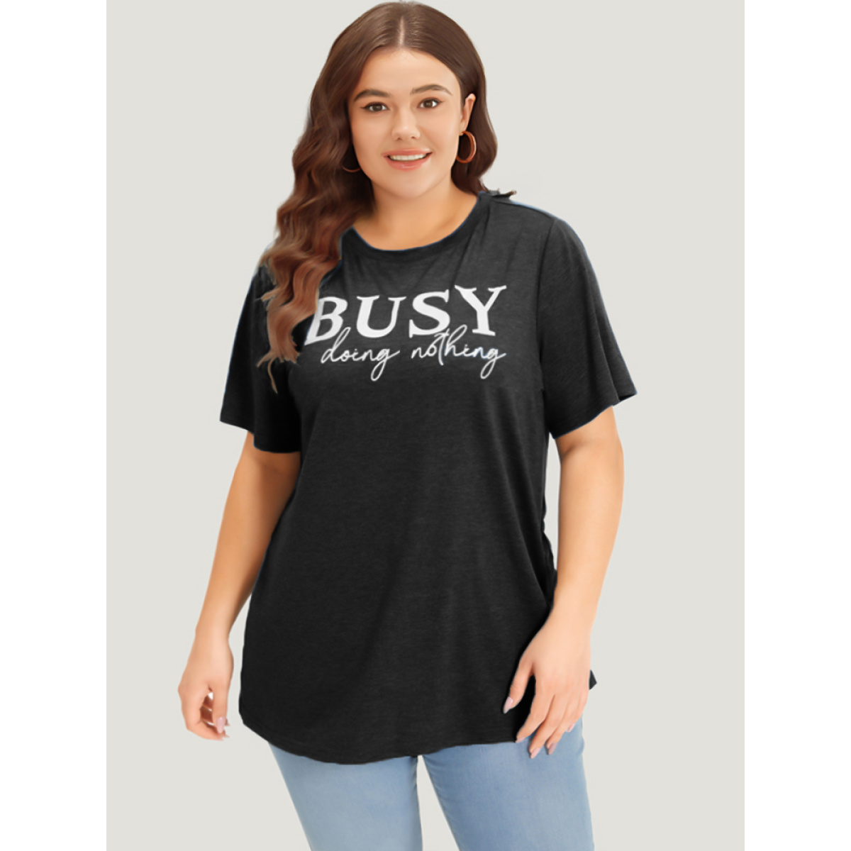 Plus Size Letter Print Crew Neck T-shirt Black Women Casual Plain Letter Dailywear T-shirts BloomChic
Plus Size Letter Print Crew Neck T-shirt Black Women Casual Plain Letter Dailywear T-shirts BloomChic