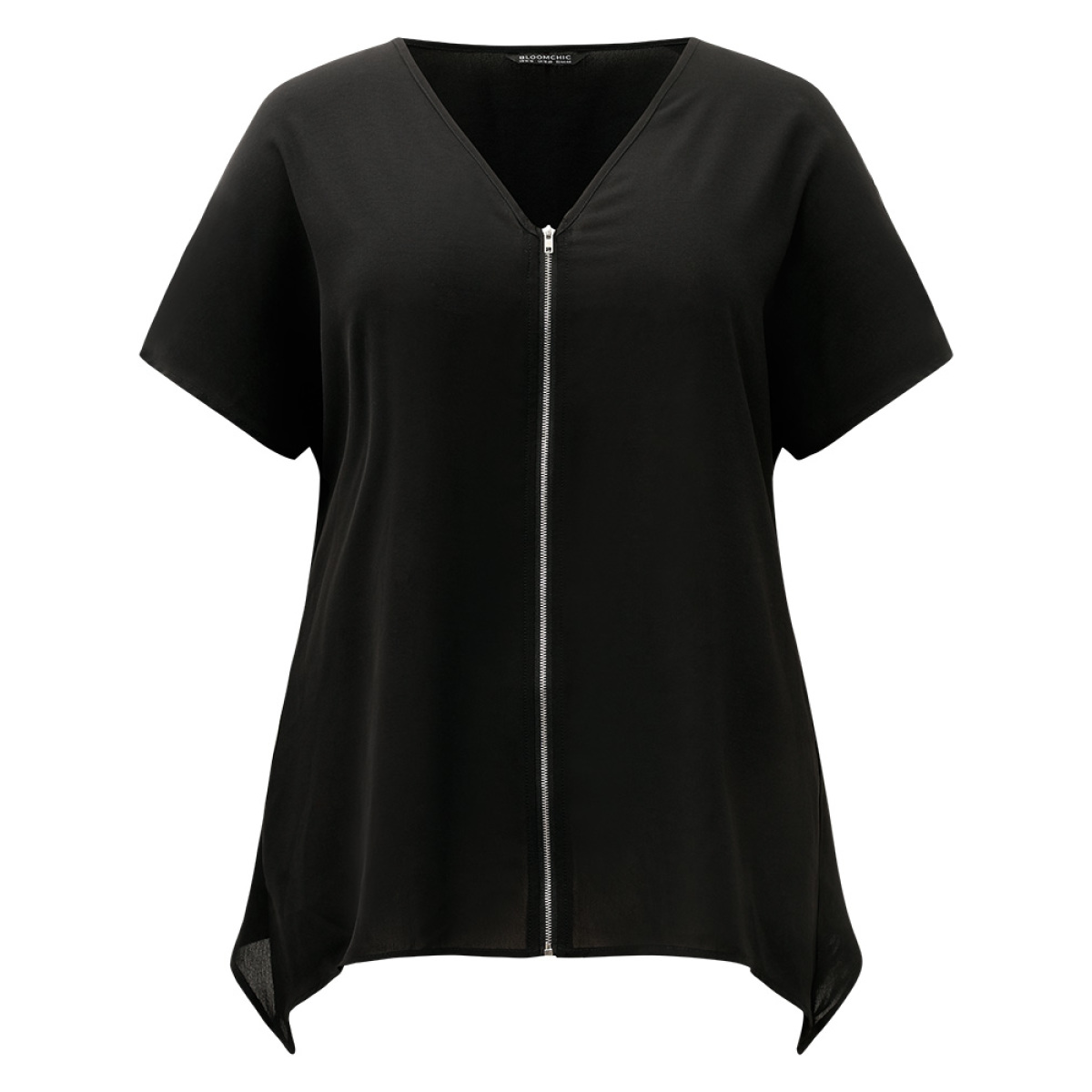 Plus Size Black Plain Zipper Curved Hem Blouse Women Office Short sleeve V-neck Work Blouses BloomChic
Plus Size Black Plain Zipper Curved Hem Blouse Women Office Short sleeve V-neck Work Blouses BloomChic
