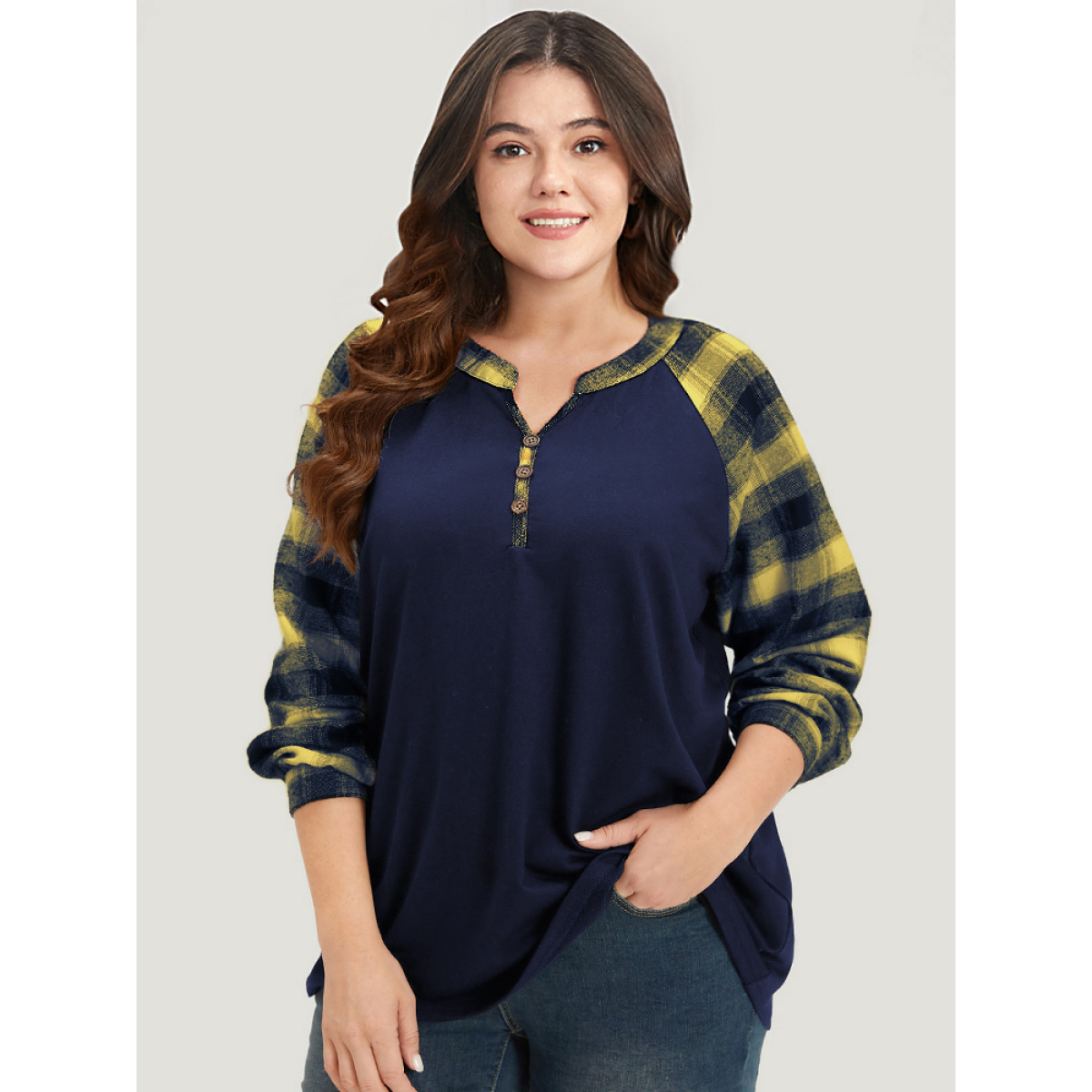 Plus Size Plaid Patchwork Notched Button Detail Sweatshirt Women Yellow Casual Patchwork Notched collar Everyday Sweatshirts BloomChic
Plus Size Plaid Patchwork Notched Button Detail Sweatshirt Women Yellow Casual Patchwork Notched collar Everyday Sweatshirts BloomChic
