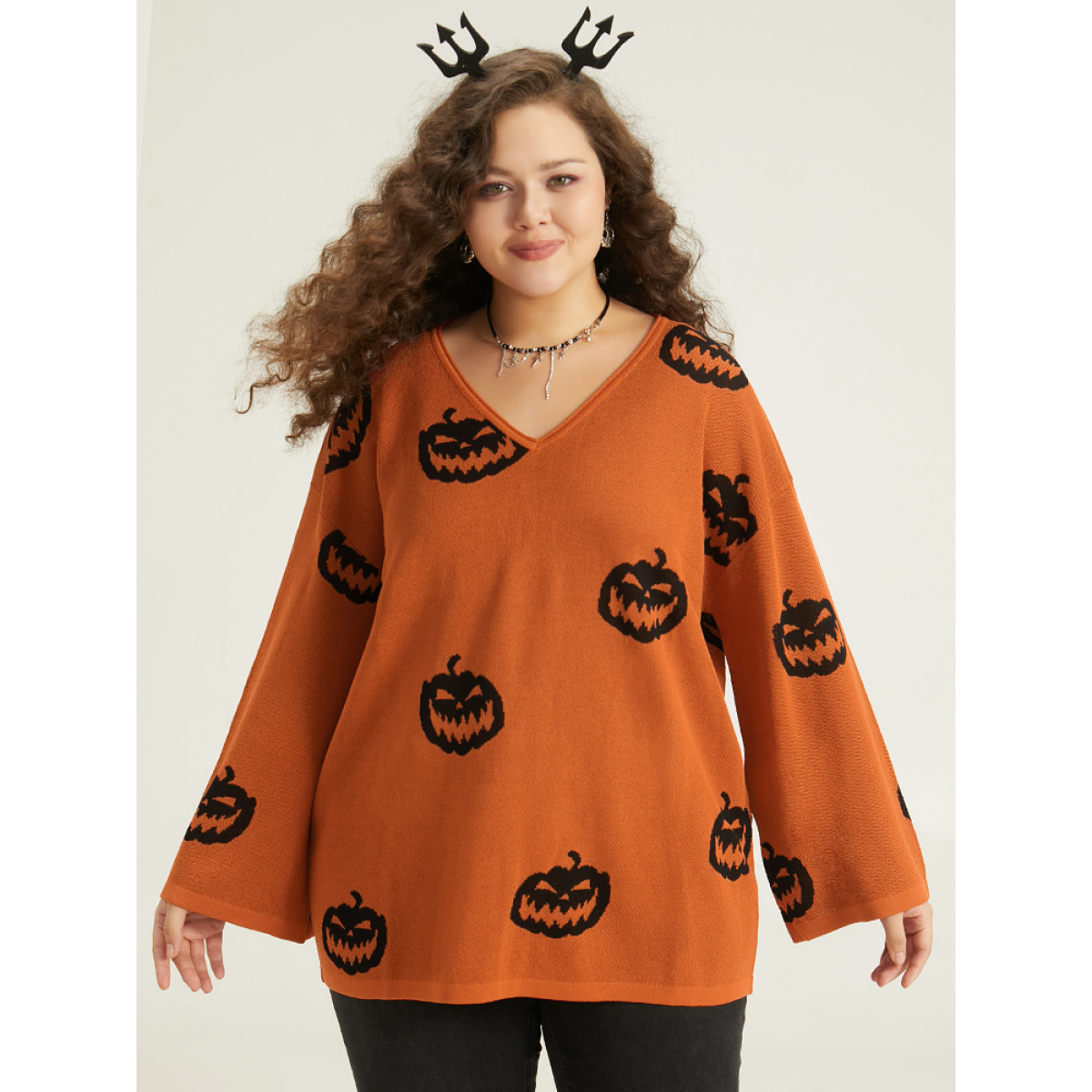 Plus Size Halloween V Neck Bell Sleeve Pullover Chocolate Women Casual Loose Long Sleeve V-neck Dailywear Pullovers BloomChic
Plus Size Halloween V Neck Bell Sleeve Pullover Chocolate Women Casual Loose Long Sleeve V-neck Dailywear Pullovers BloomChic