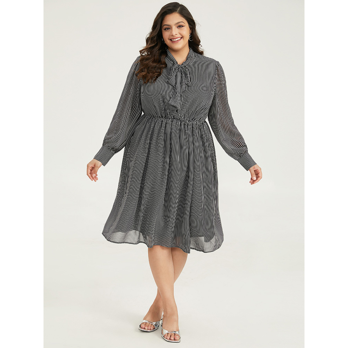 Plus Size Striped Mesh Elastic Waist Knot Neck Dress Black Women Office Printed Tie Neck Long Sleeve Curvy Midi Dress BloomChic
Plus Size Striped Mesh Elastic Waist Knot Neck Dress Black Women Office Printed Tie Neck Long Sleeve Curvy Midi Dress BloomChic