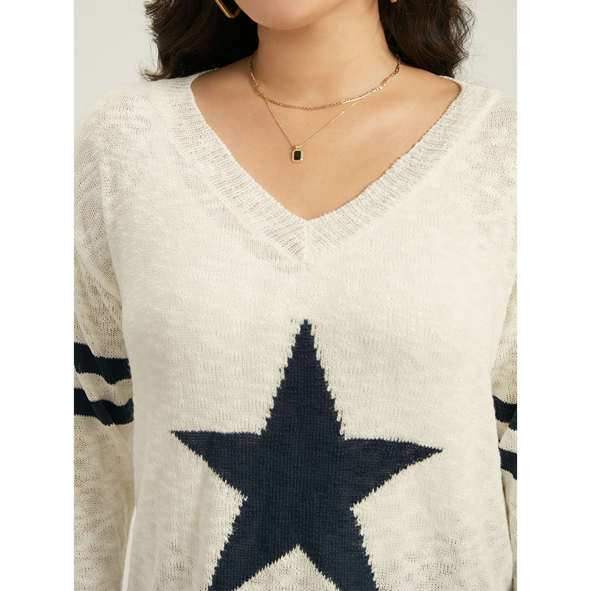 Plus Size Star & Striped Print Drop Shoulder Pullover Beige Women Casual Loose Long Sleeve V-neck Dailywear Pullovers BloomChic
Plus Size Star & Striped Print Drop Shoulder Pullover Beige Women Casual Loose Long Sleeve V-neck Dailywear Pullovers BloomChic