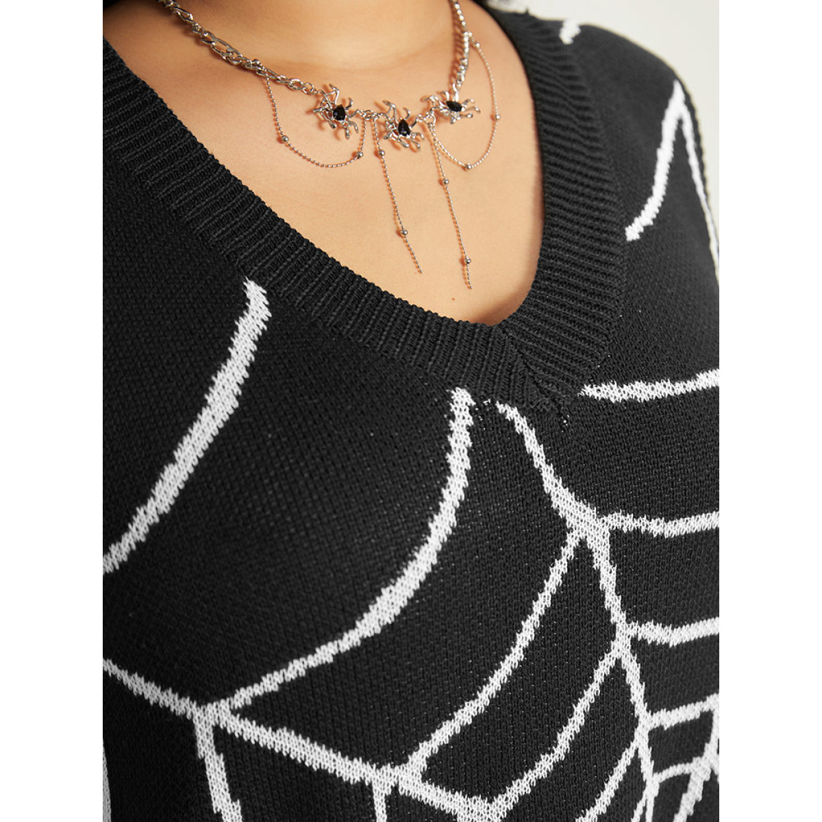 

Halloween Supersoft Essentials Spider Web V Neck Sweater Vest Plus Size Women Black Graphic-Halloween V-neck Casual Sweater Vests  Bloomchic