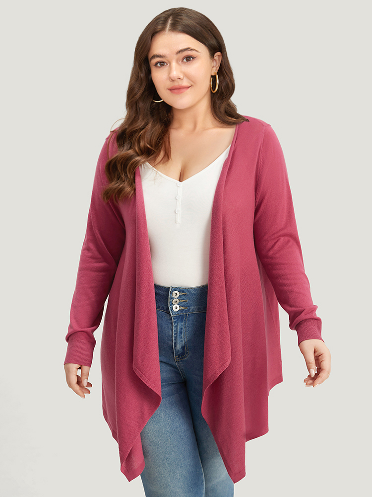 

Plus Size Supersoft Essentials Drape Asymmetrical Neck Cardigan Crimson Women Casual Loose Long Sleeve Dailywear Cardigans BloomChic