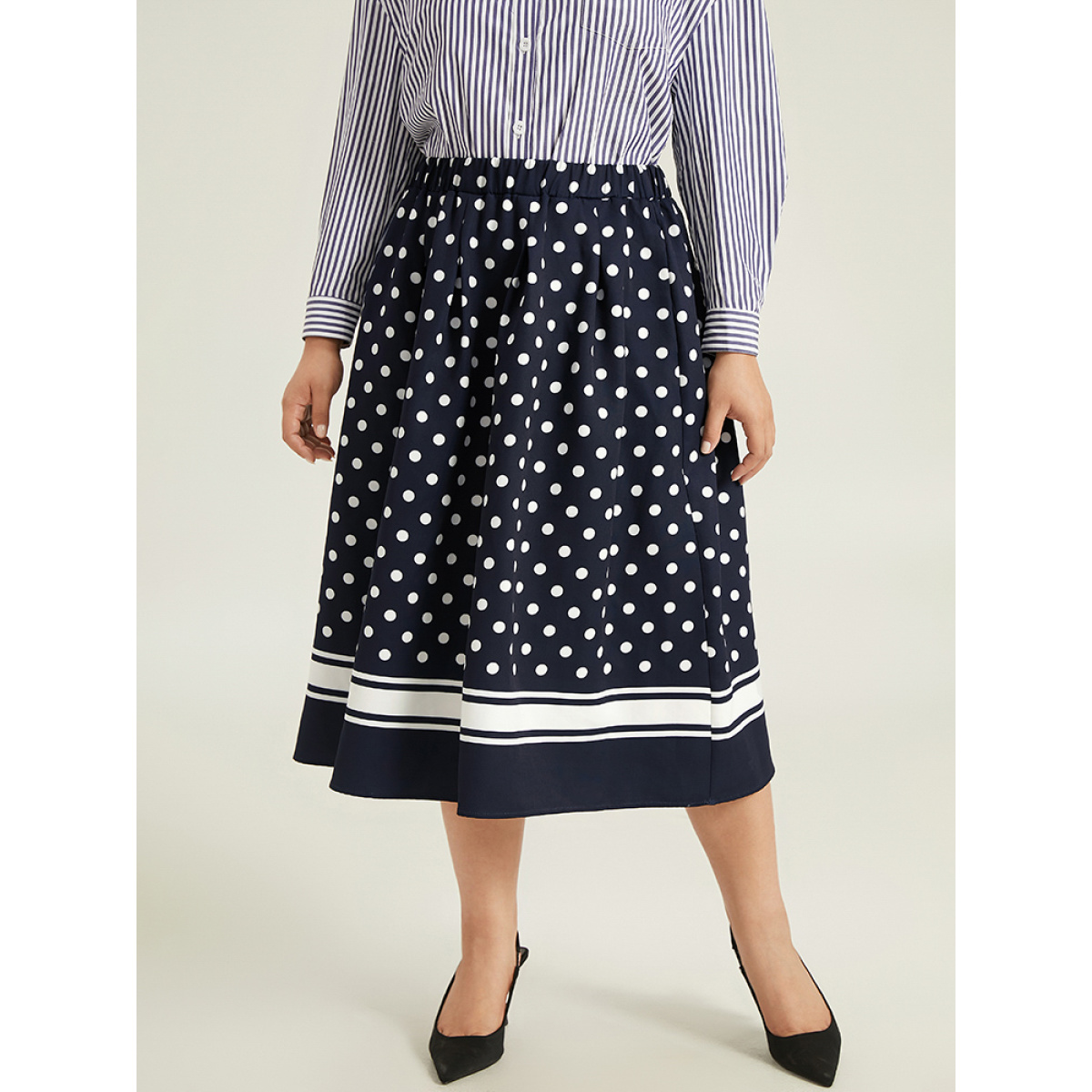 Plus Size Polka Dot Elastic Waist Contrast Skirt Women Indigo Office A-line No stretch Pocket Work Skirts BloomChic
Plus Size Polka Dot Elastic Waist Contrast Skirt Women Indigo Office A-line No stretch Pocket Work Skirts BloomChic