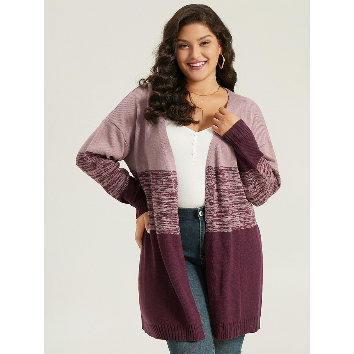 

Plus Size Anti-Pilling Contrast Heather Open Front Cardigan Burgundy Women Casual Loose Long Sleeve Dailywear Cardigans BloomChic