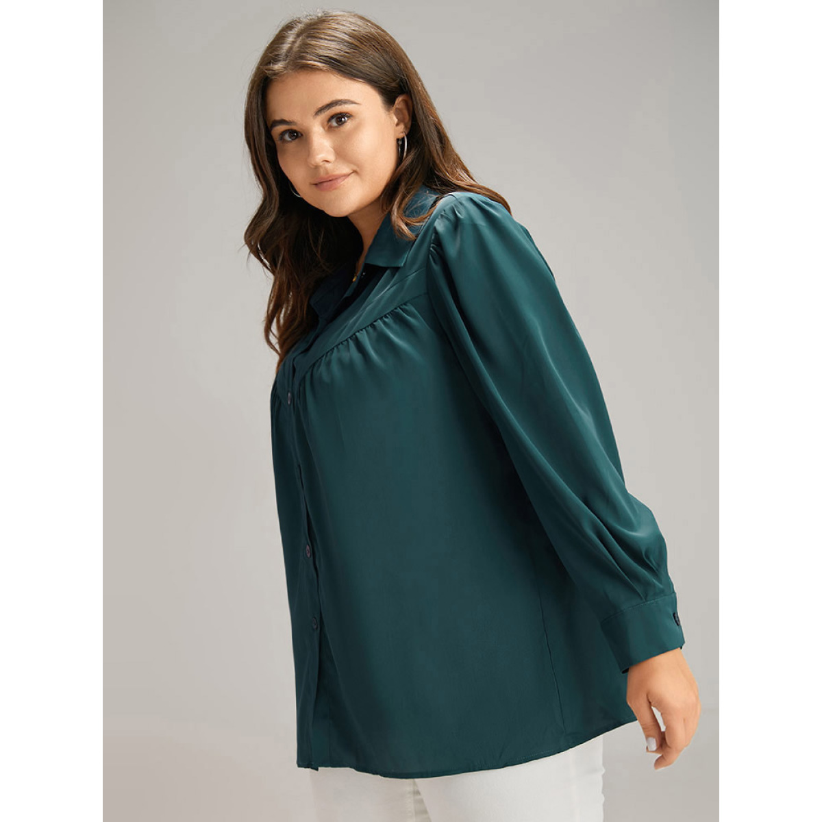 Plus Size Solid Shirt Collar Gathered Blouse DarkGreen Long Sleeve Shirt collar Office Shirts
Plus Size Solid Shirt Collar Gathered Blouse DarkGreen Long Sleeve Shirt collar Office Shirts