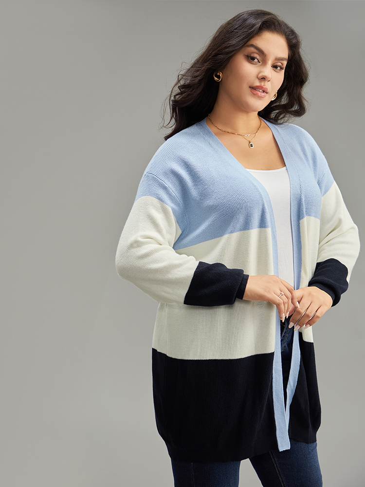 

Plus Size Supersoft Essentials Colorblock Contrast Open Front Cardigan Blue Women Casual Loose Long Sleeve Everyday Cardigans BloomChic
