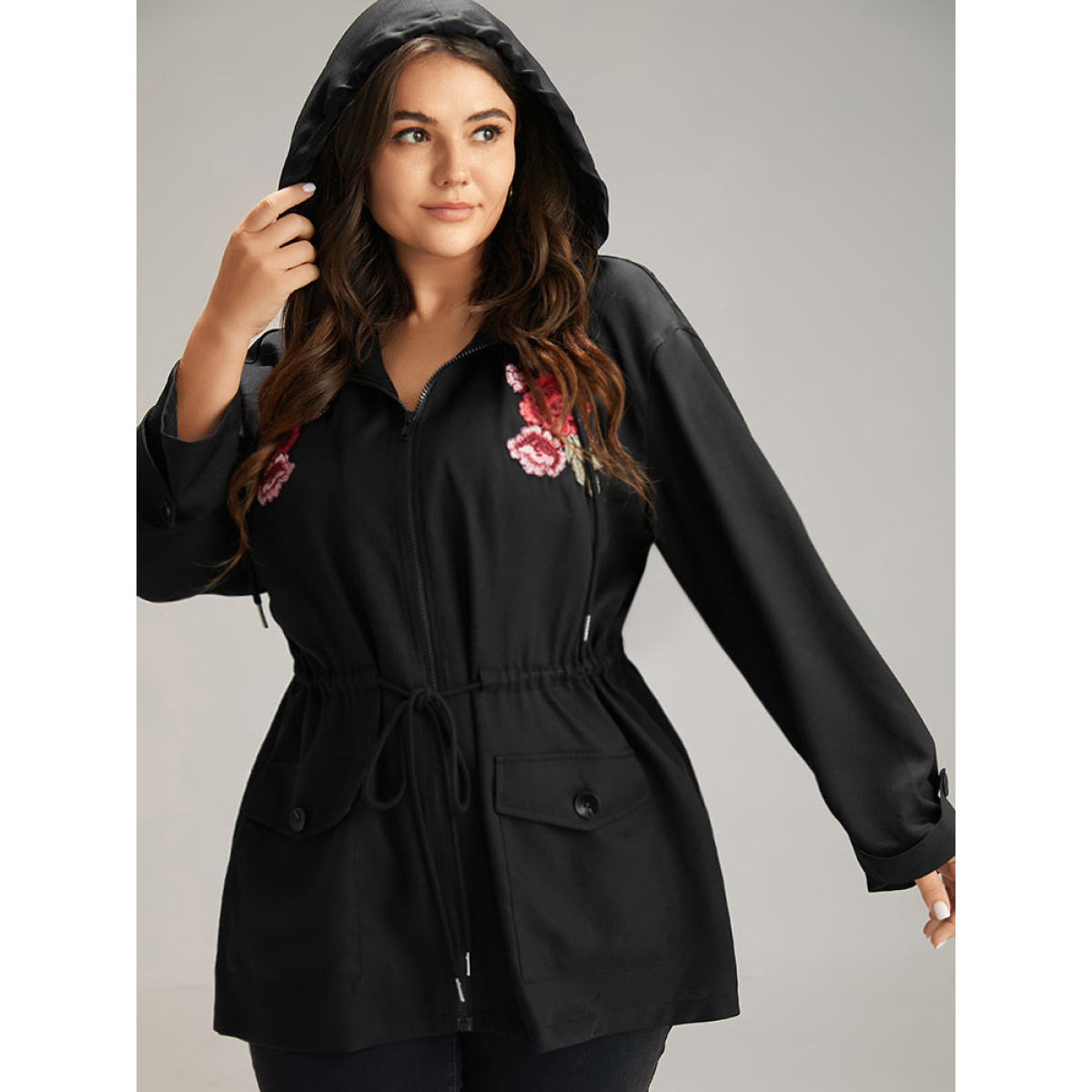 Plus Size Floral Embroidered Elastic Waist Hooded Drawstring Coat Women Black Zipper Pocket Dailywear Jackets BloomChic
Plus Size Floral Embroidered Elastic Waist Hooded Drawstring Coat Women Black Zipper Pocket Dailywear Jackets BloomChic