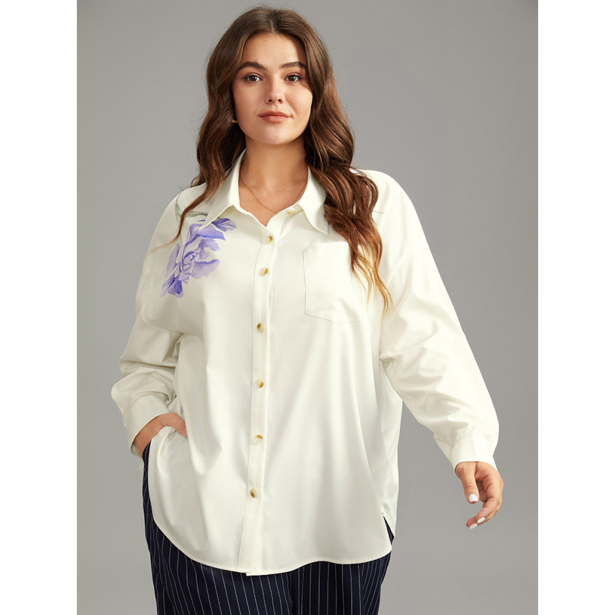 Plus Size Shirt Collar Floral Print Patched Pocket Blouse White Long Sleeve Shirt collar Office Shirts
Plus Size Shirt Collar Floral Print Patched Pocket Blouse White Long Sleeve Shirt collar Office Shirts
