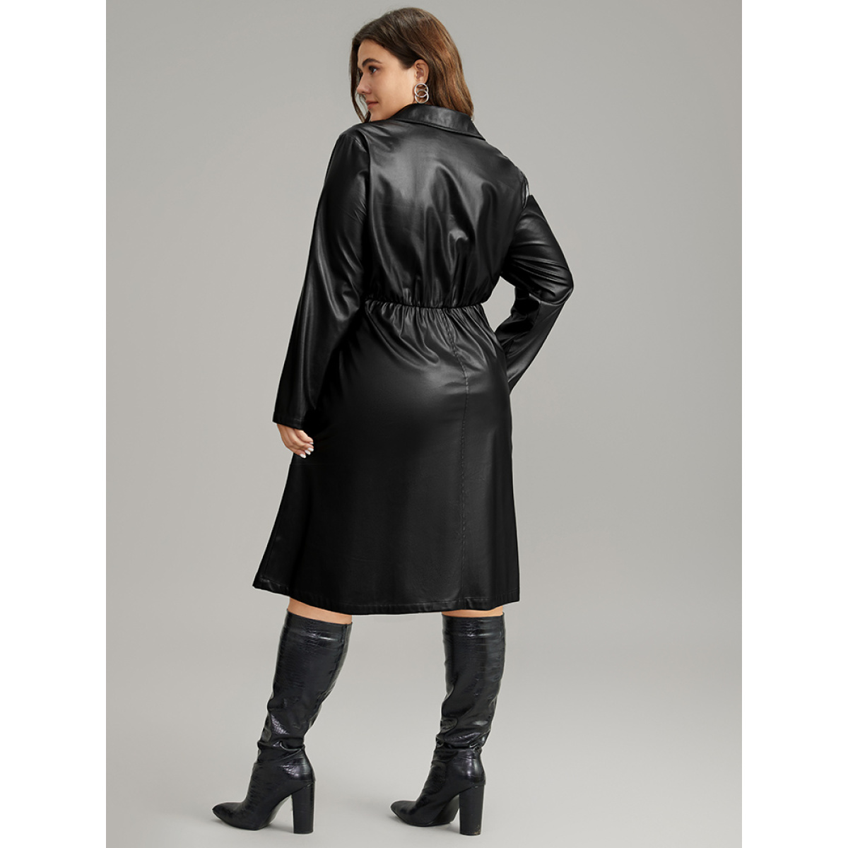Plus Size Wind-Resistant PU Button Through Pleated Dress Black Women Casual Plain Shirt collar Long Sleeve Curvy Knee Dress BloomChic
Plus Size Wind-Resistant PU Button Through Pleated Dress Black Women Casual Plain Shirt collar Long Sleeve Curvy Knee Dress BloomChic
