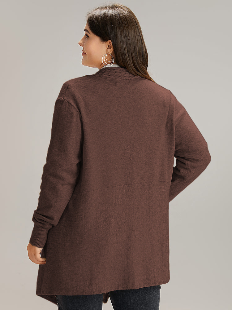 

Plus Size Supersoft Essentials Textured Asymmetrical Duffle Button Cardigan DarkBrown Women Casual Loose Long Sleeve Dailywear Cardigans BloomChic