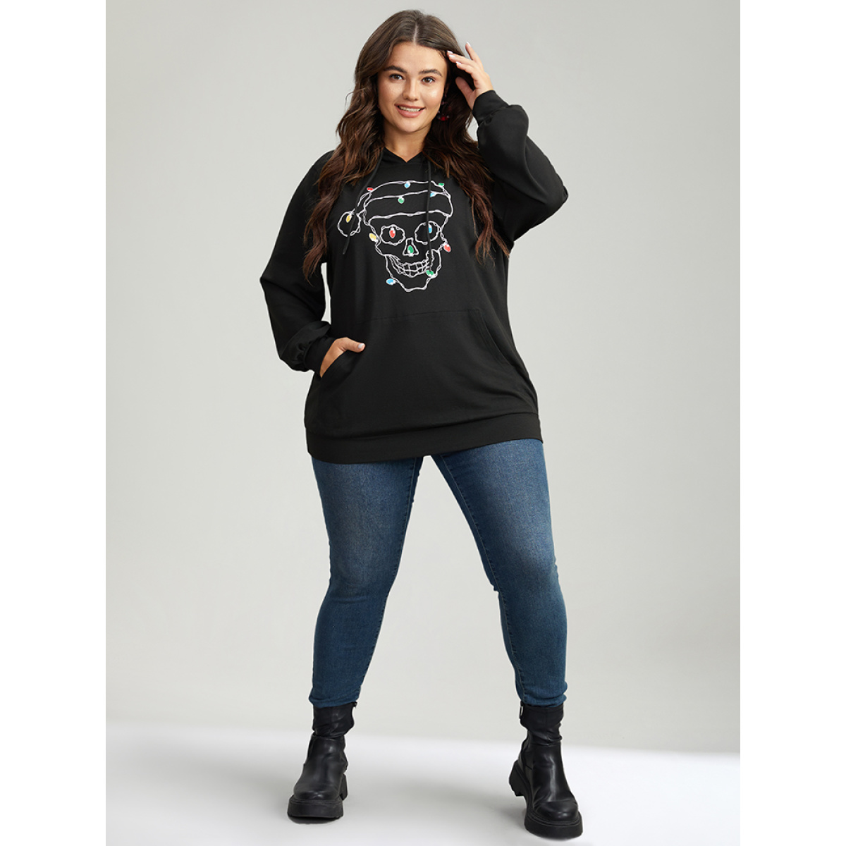 Plus Size Skull Print Pocket Hooded Drawstring Sweatshirt Women Black Casual Printed Festival-Christmas Sweatshirts BloomChic
Plus Size Skull Print Pocket Hooded Drawstring Sweatshirt Women Black Casual Printed Festival-Christmas Sweatshirts BloomChic