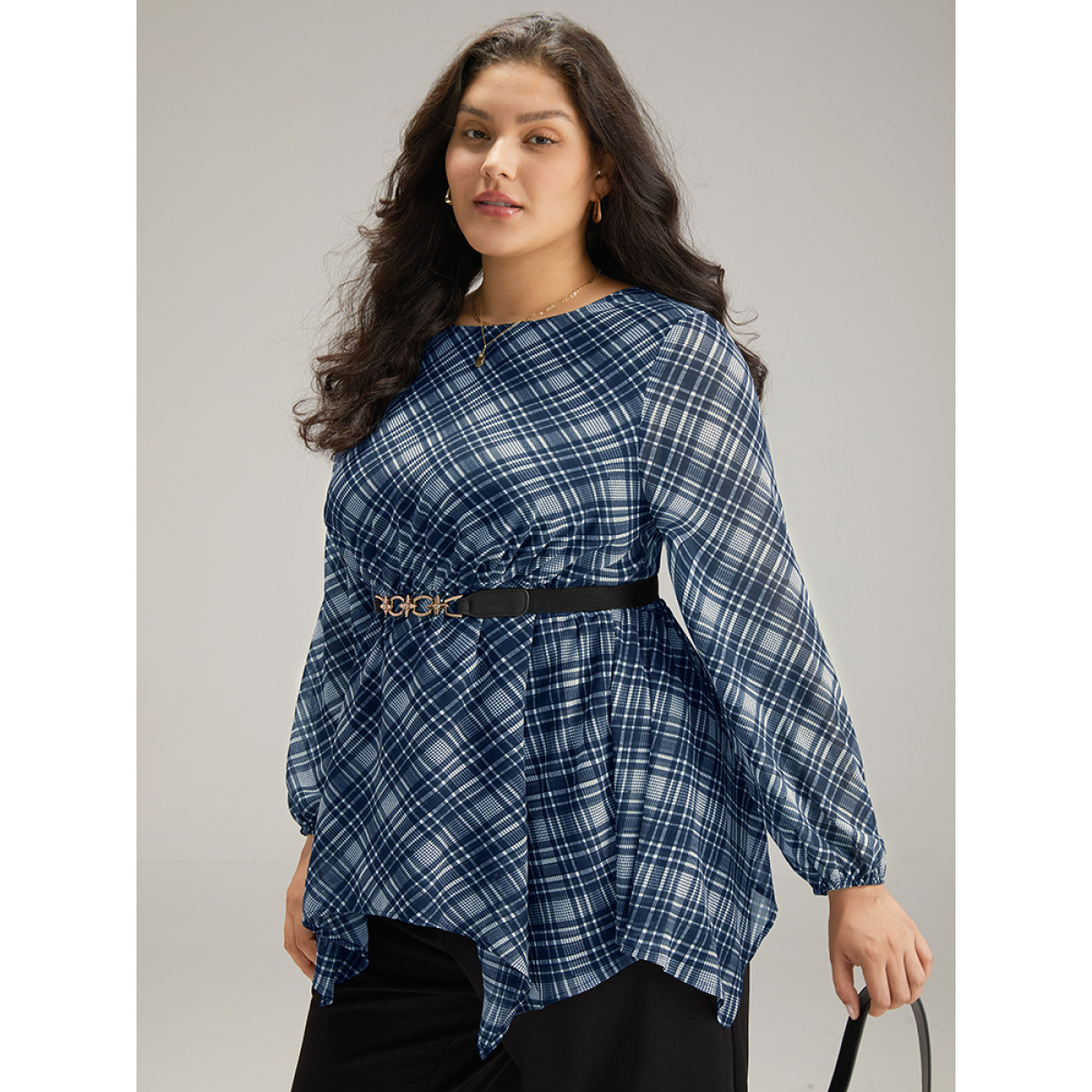 Plus Size Indigo Plaid Chiffon Lantern Sleeve Hanky Hem Blouse Women Office Long Sleeve Round Neck Work Blouses BloomChic
Plus Size Indigo Plaid Chiffon Lantern Sleeve Hanky Hem Blouse Women Office Long Sleeve Round Neck Work Blouses BloomChic